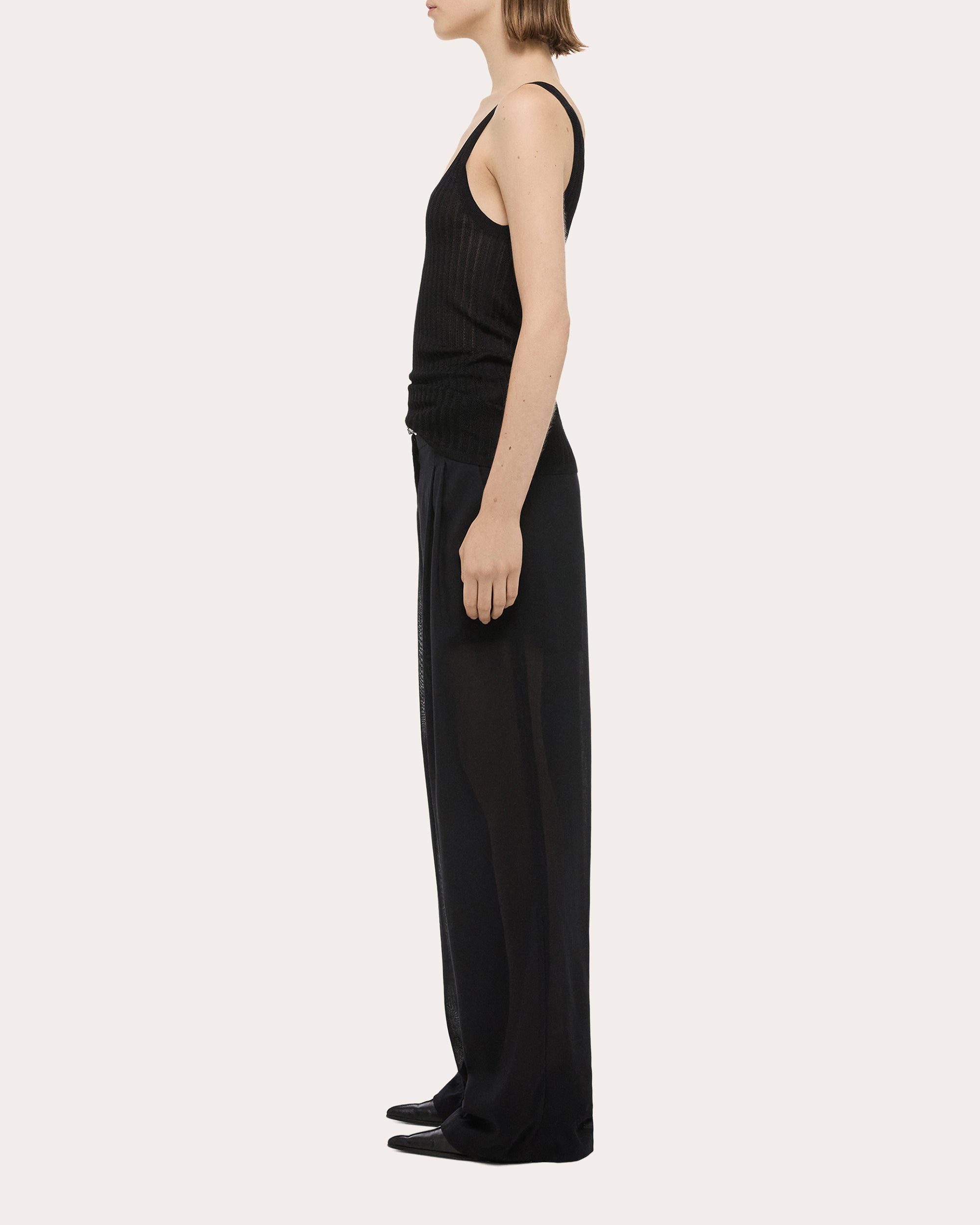 Ribbed Pointelle-Knit Tank
