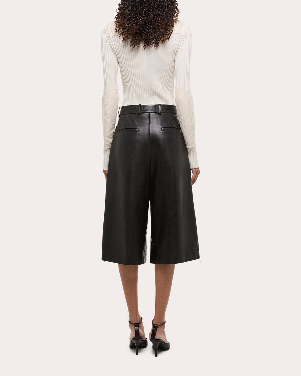 Pleated Zip Detail Leather Shorts
