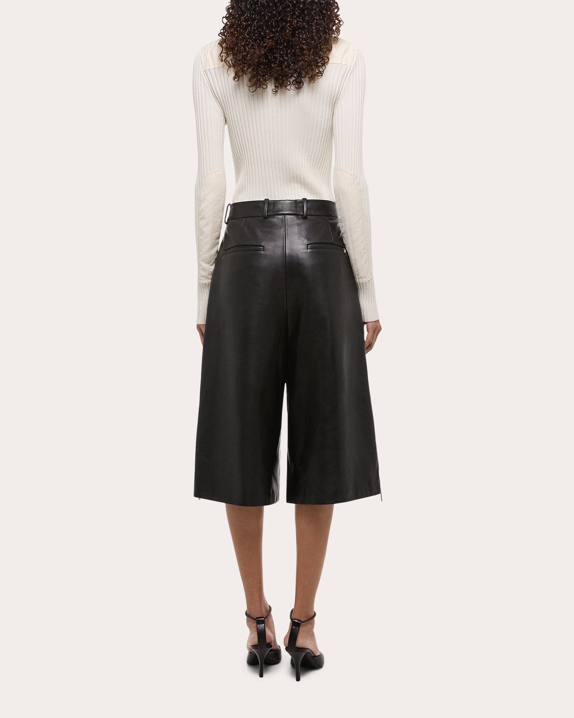 Pleated Zip Detail Leather Shorts