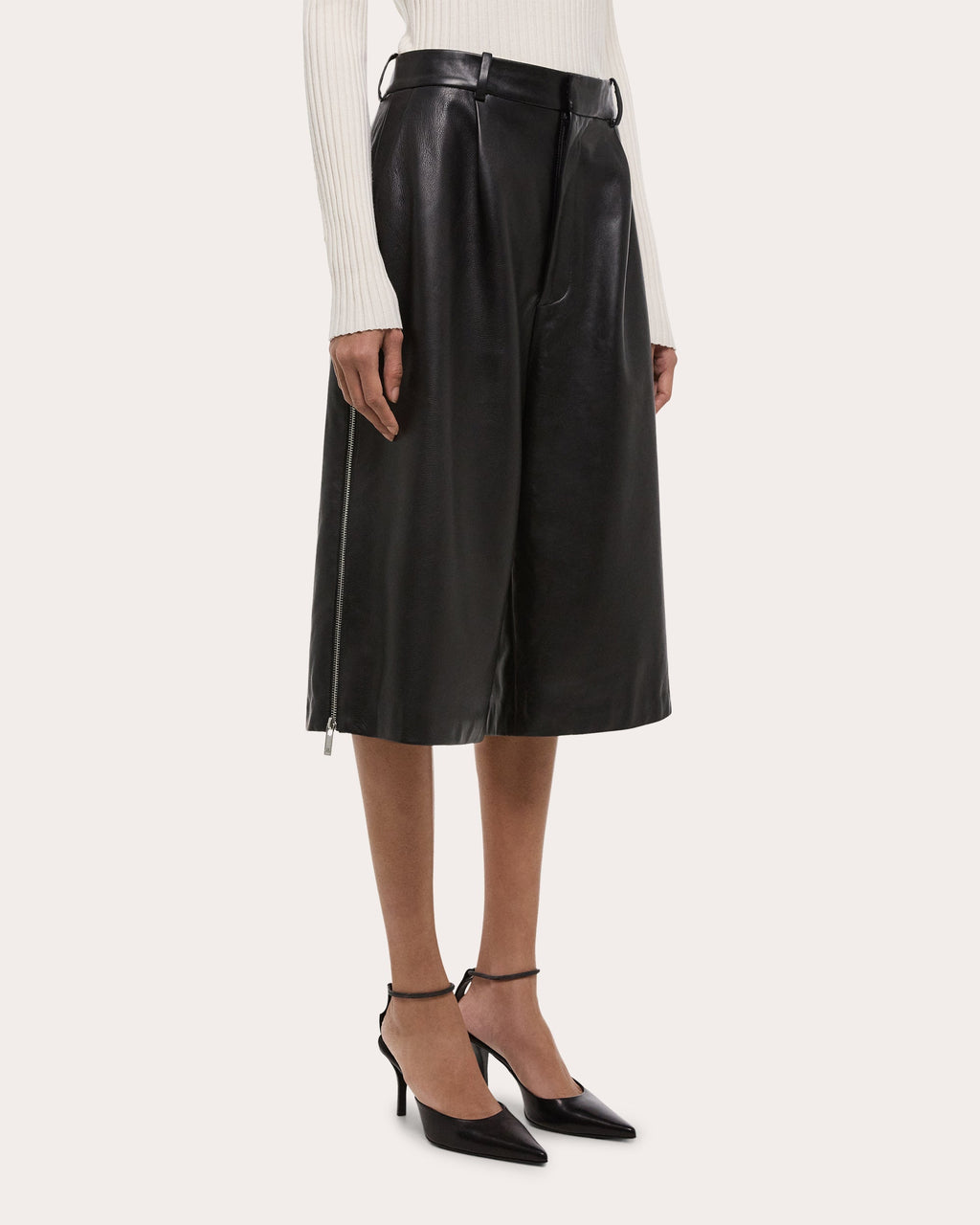 Pleated Zip Detail Leather Shorts