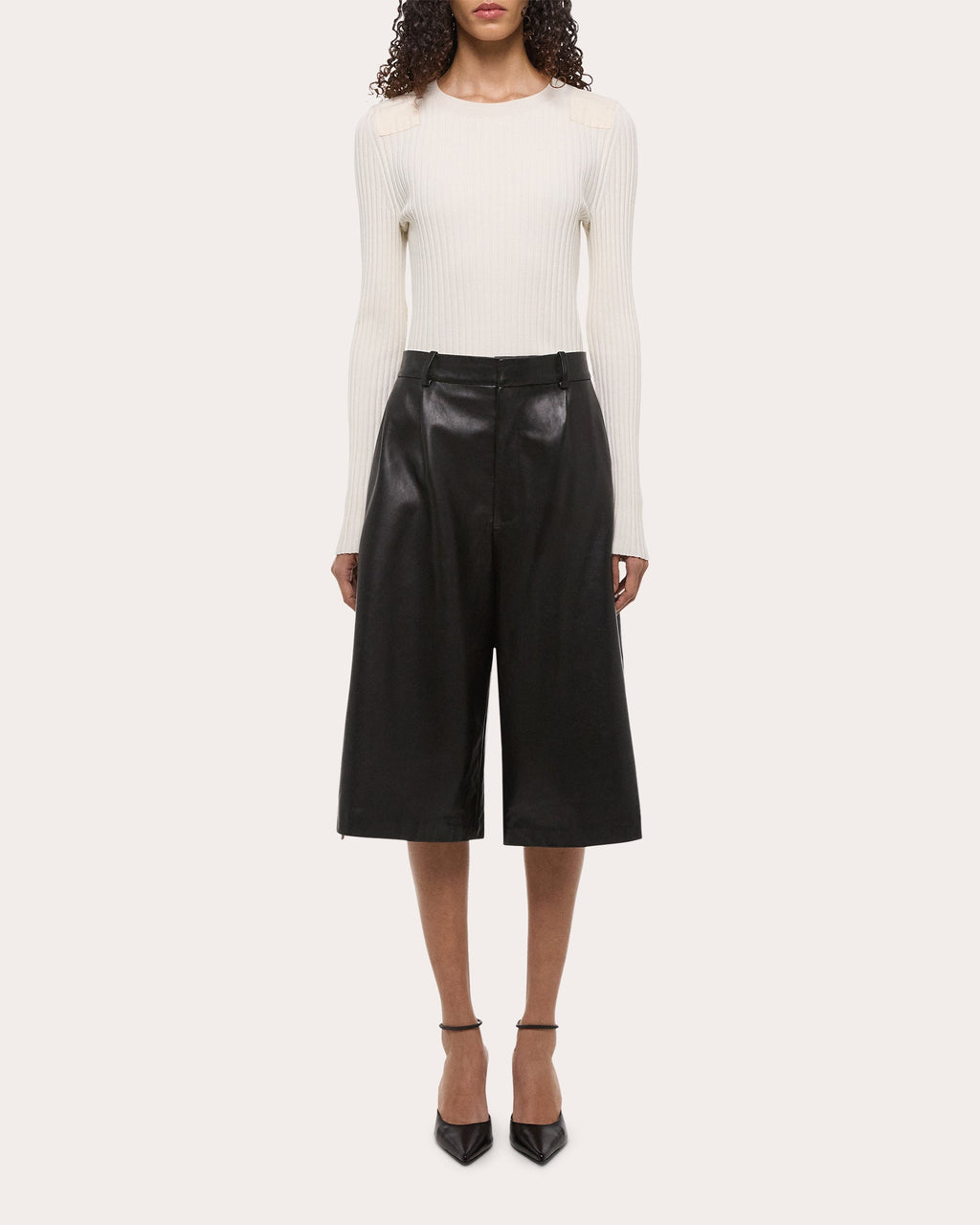 Pleated Zip Detail Leather Shorts