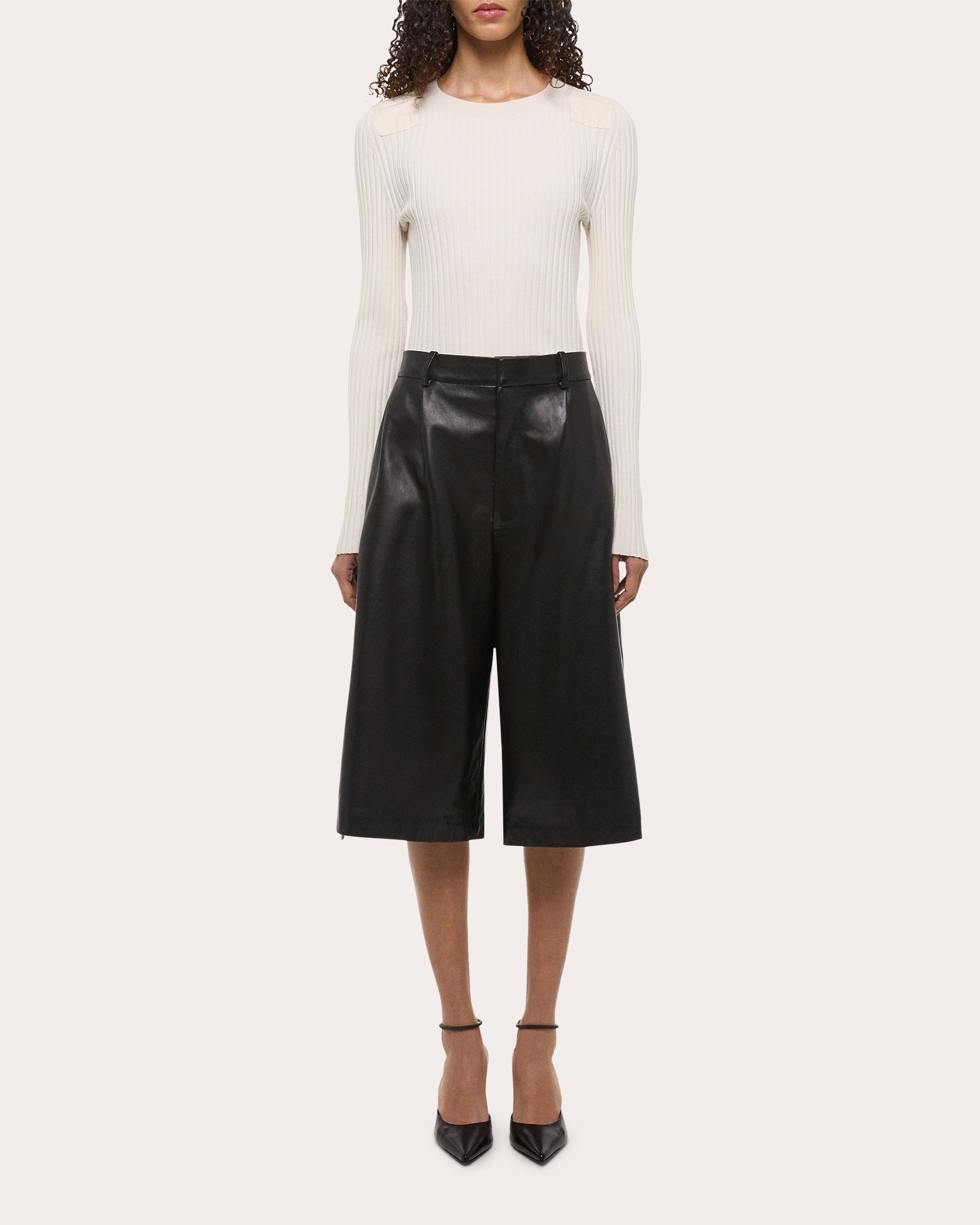 Pleated Zip Detail Leather Shorts