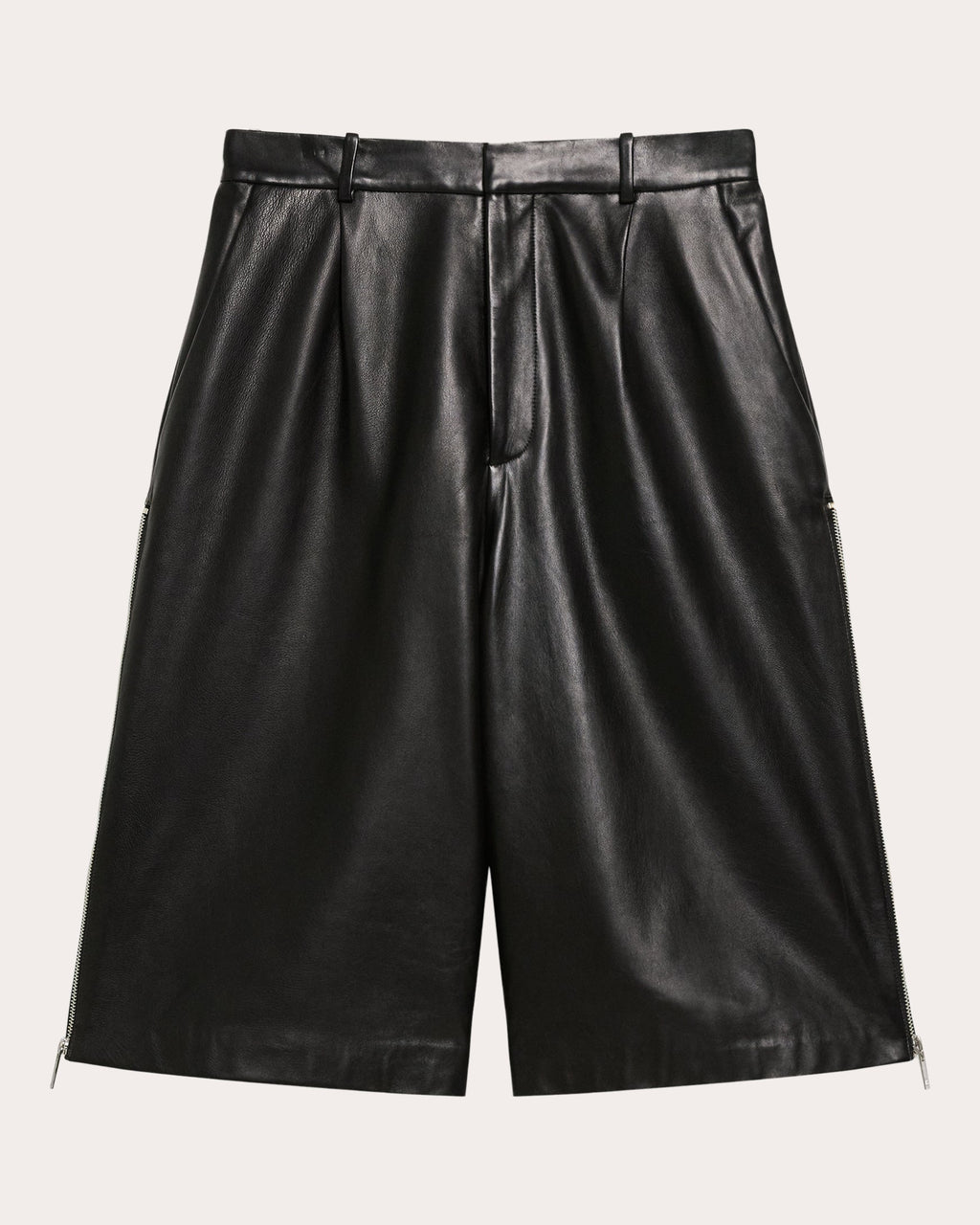 Pleated Zip Detail Leather Shorts