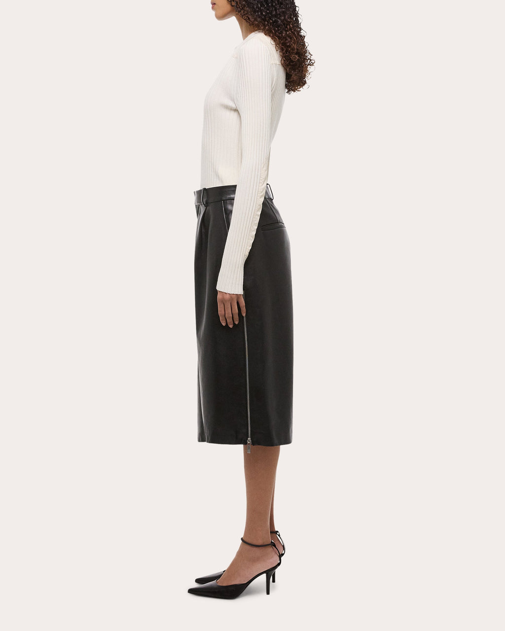 Pleated Zip Detail Leather Shorts