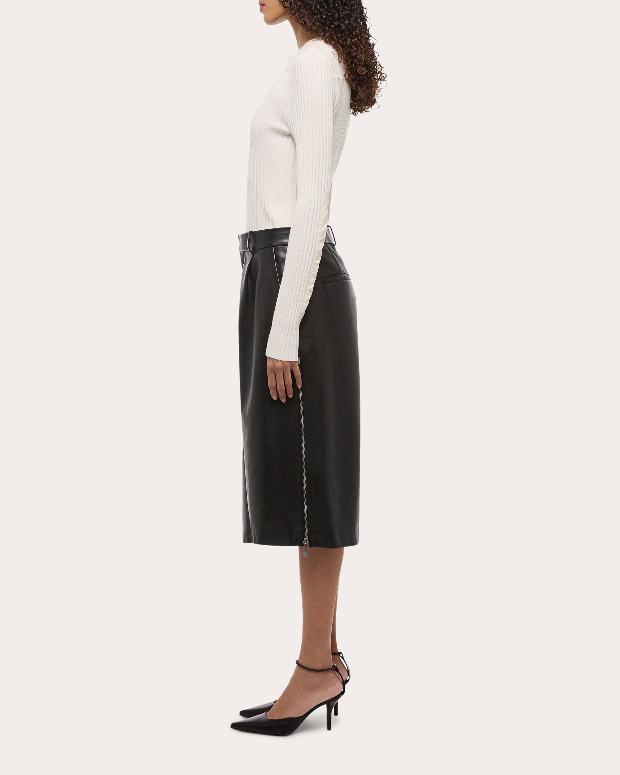 Pleated Zip Detail Leather Shorts