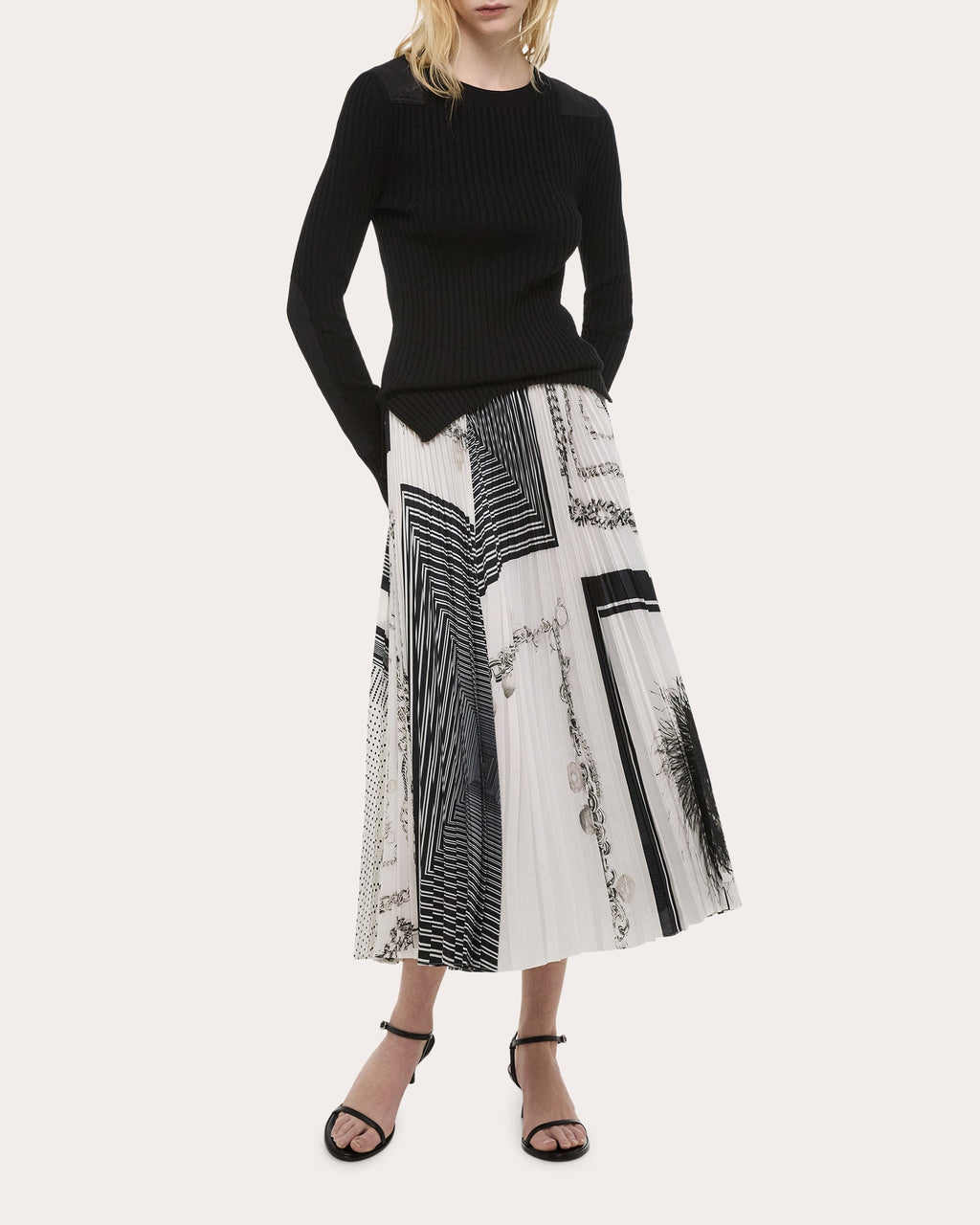 Pleated Printed Midi Skirt