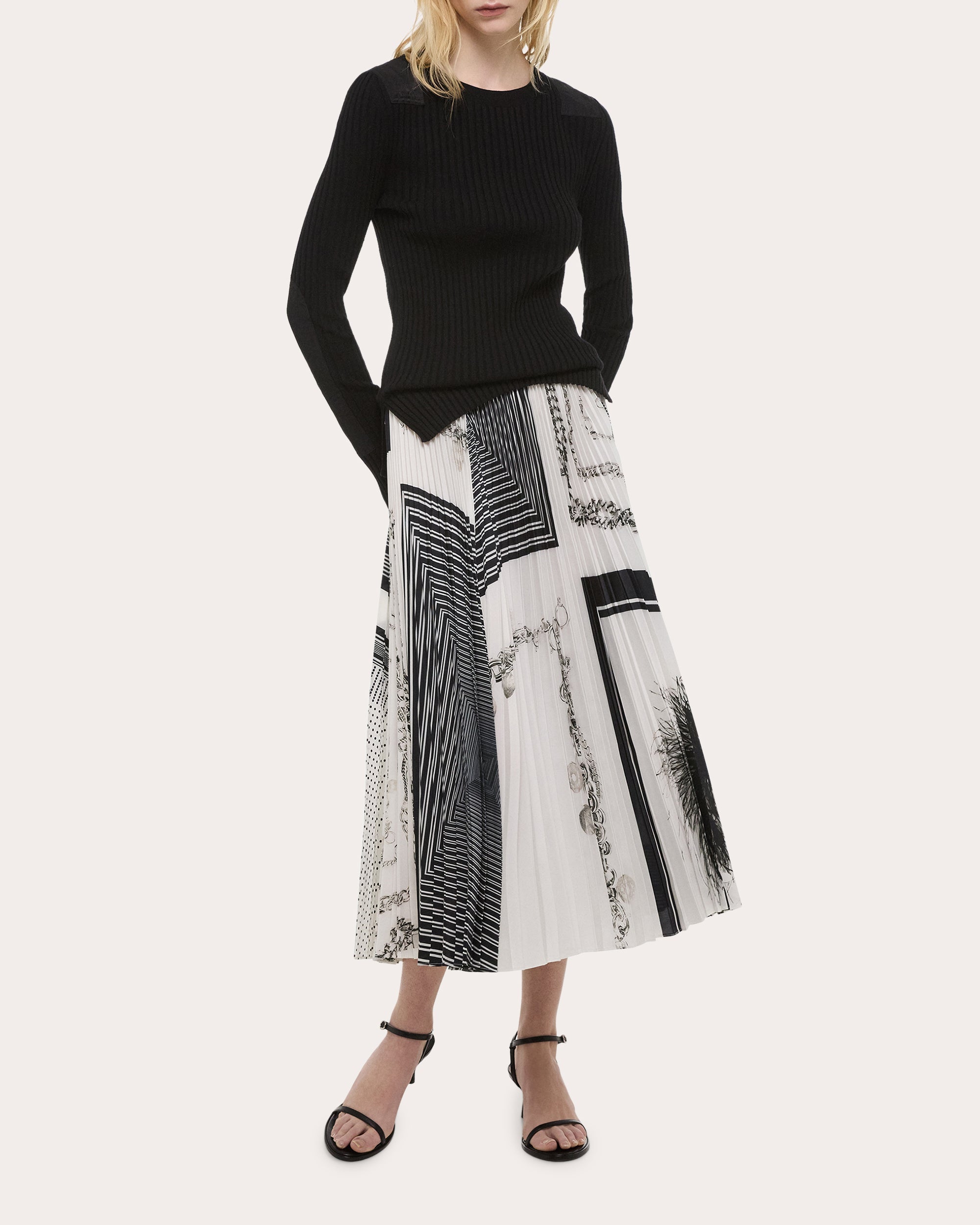 Pleated Printed Midi Skirt