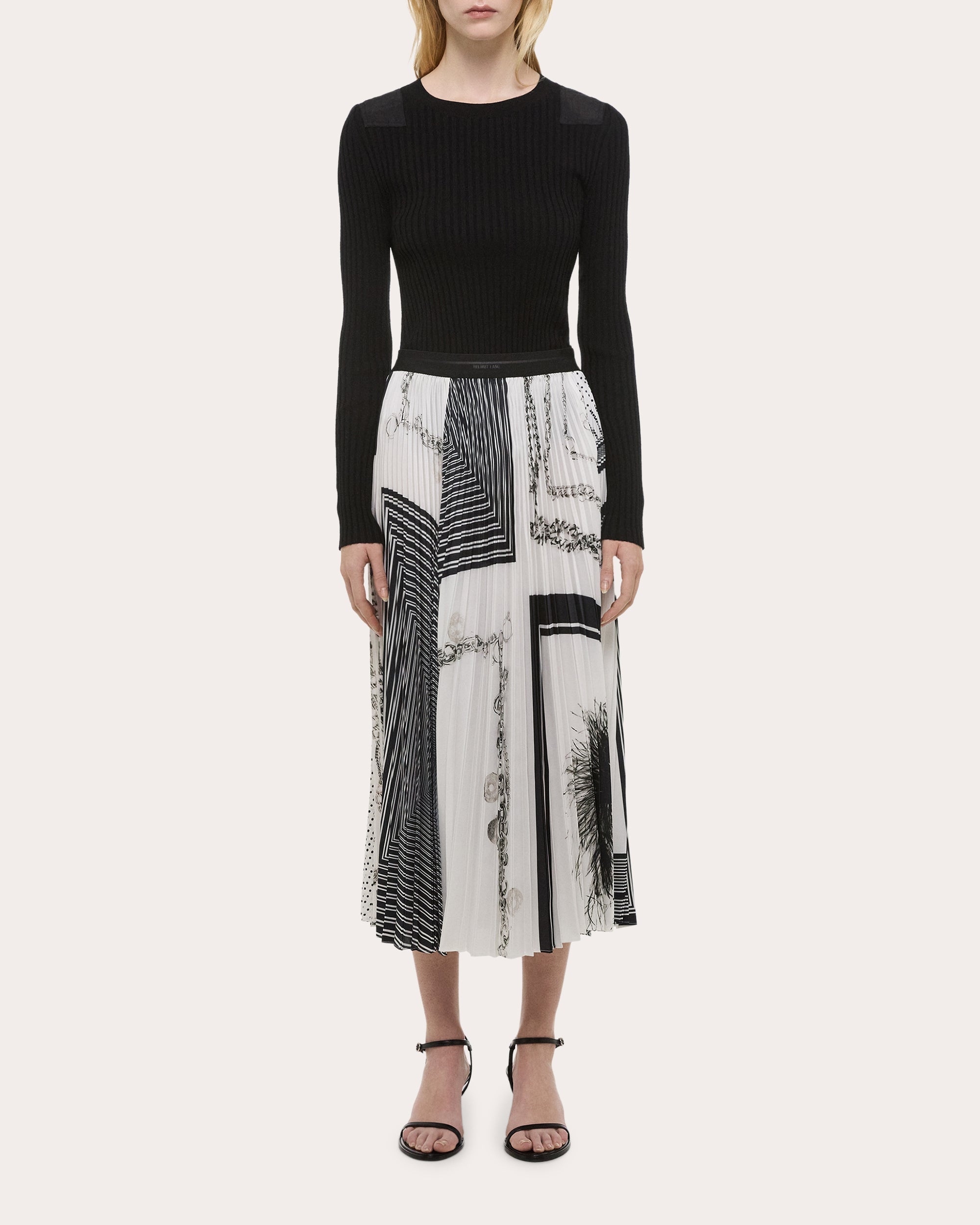Pleated Printed Midi Skirt