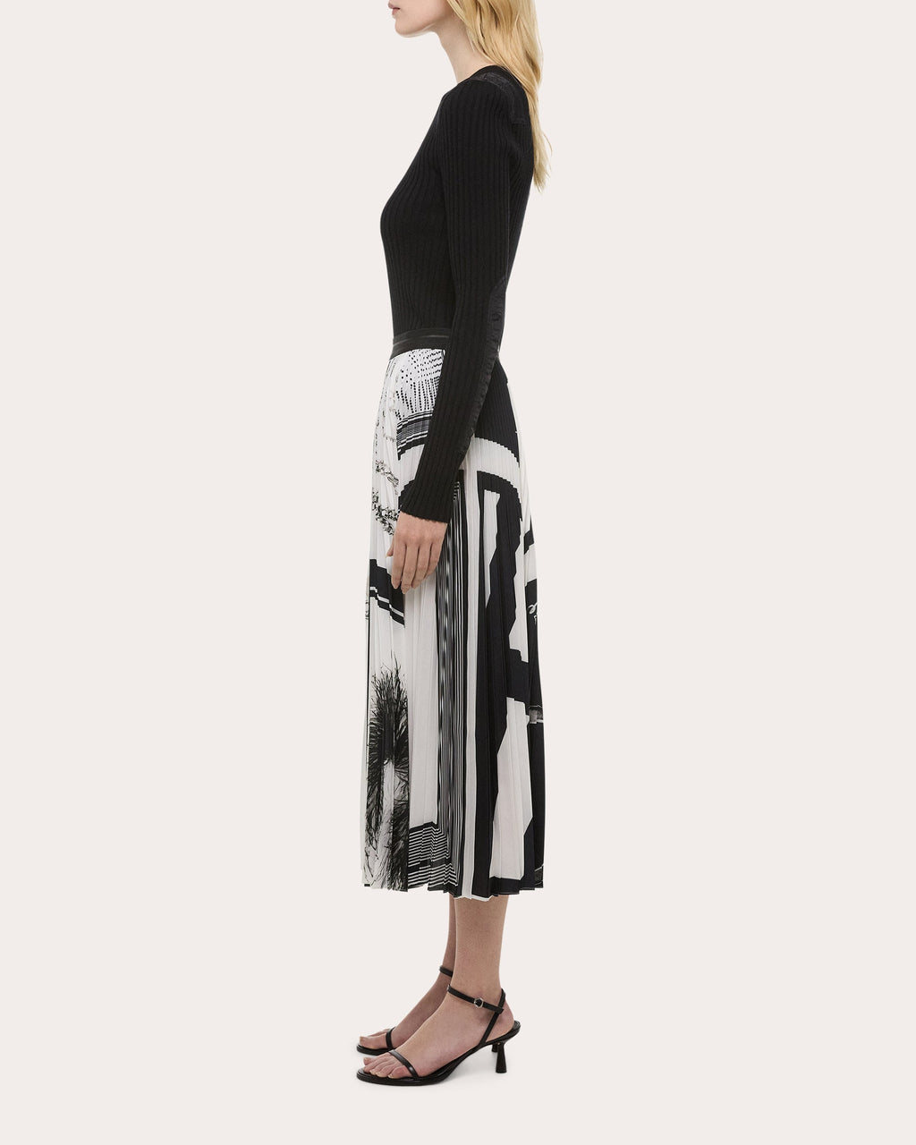 Pleated Printed Midi Skirt