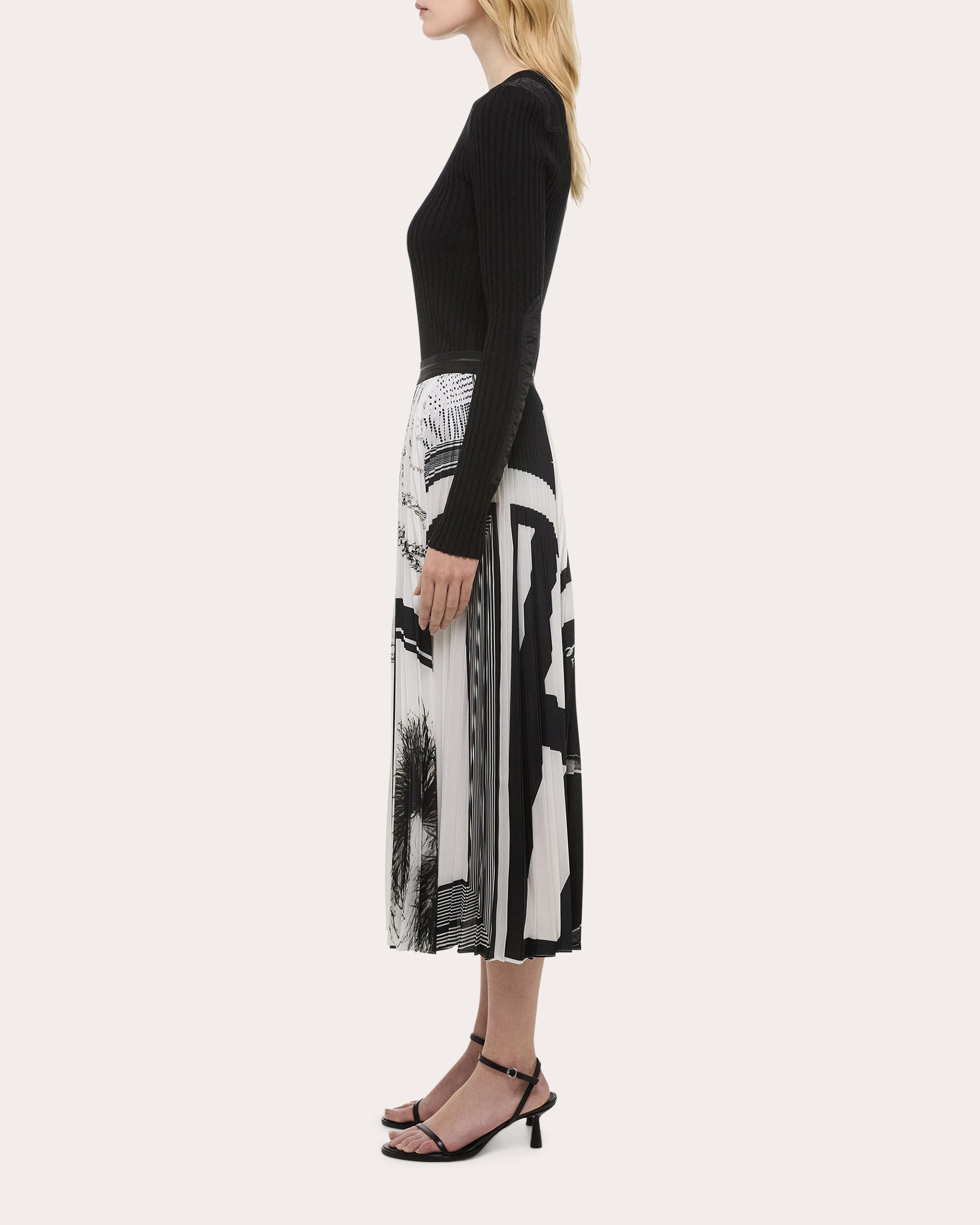 Pleated Printed Midi Skirt