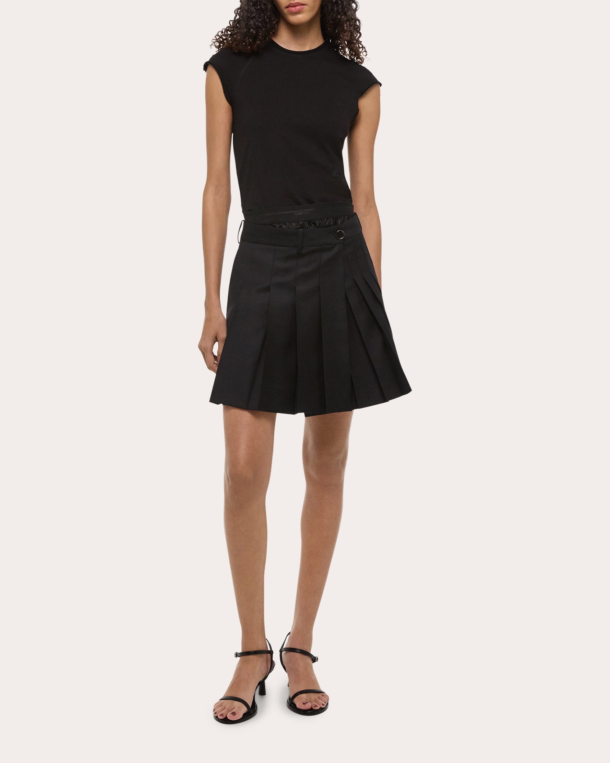Layered Pleated Wool Twill Wrap Skort