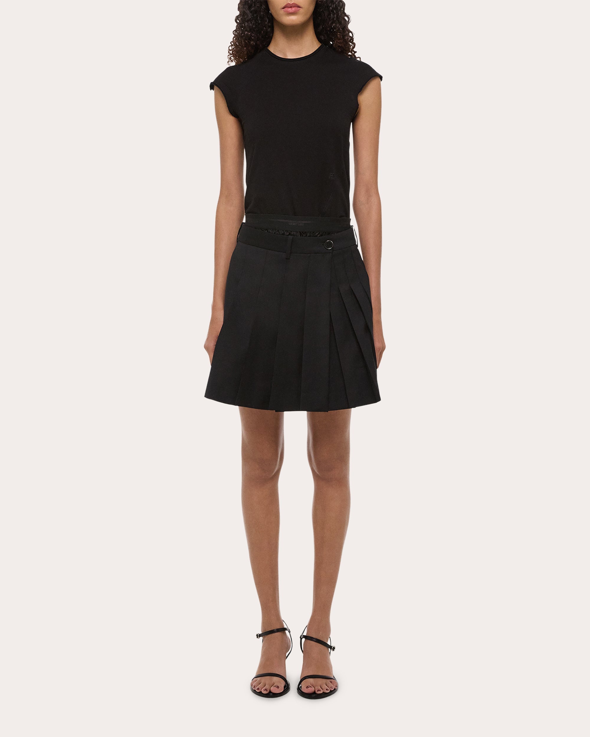 Layered Pleated Wool Twill Wrap Skort