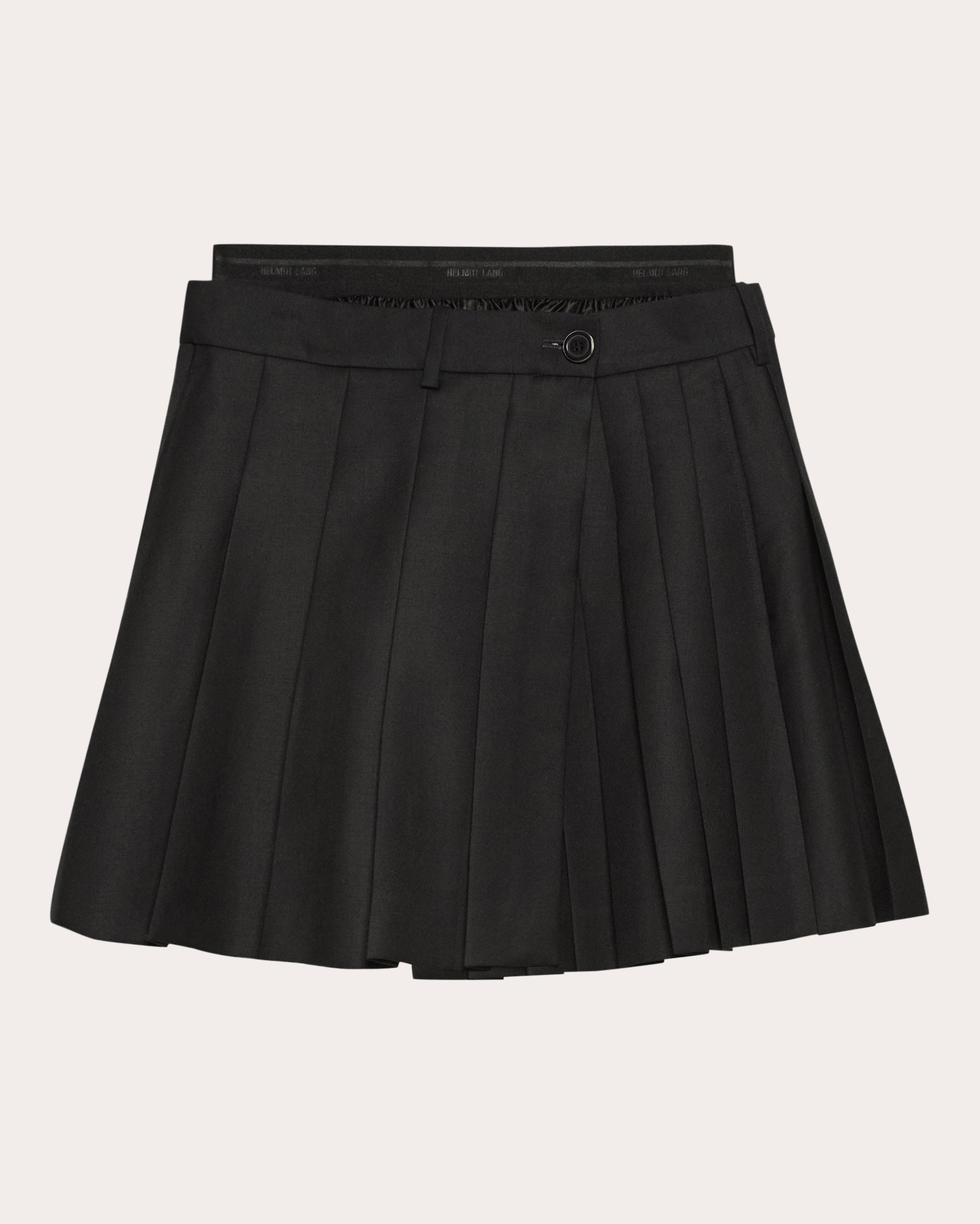 Layered Pleated Wool Twill Wrap Skort