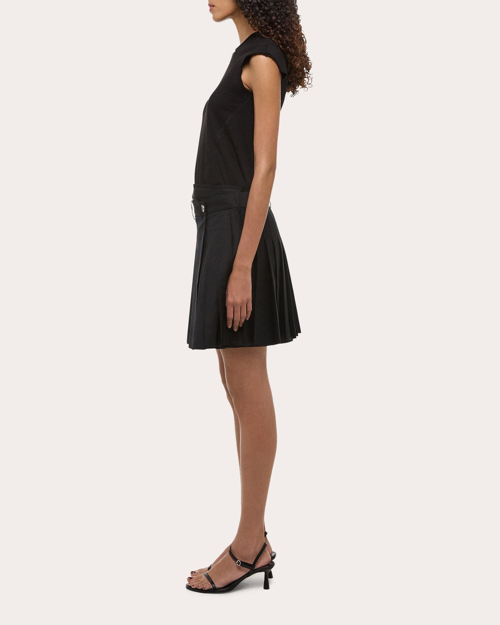 Layered Pleated Wool Twill Wrap Skort
