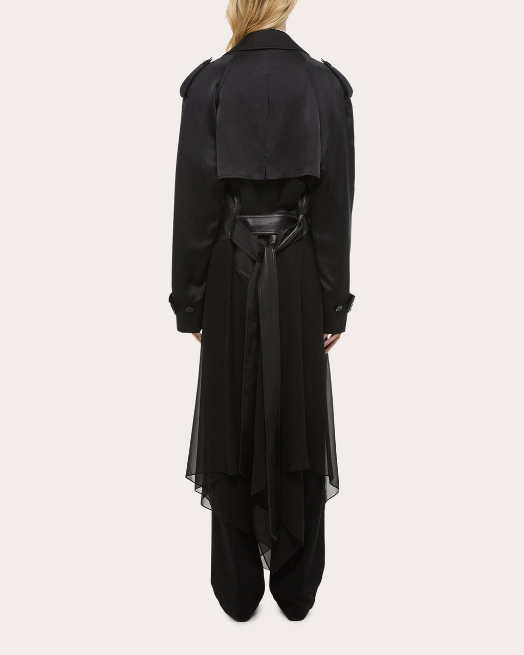 Leather Trimmed Silk Chiffon Trench Coat