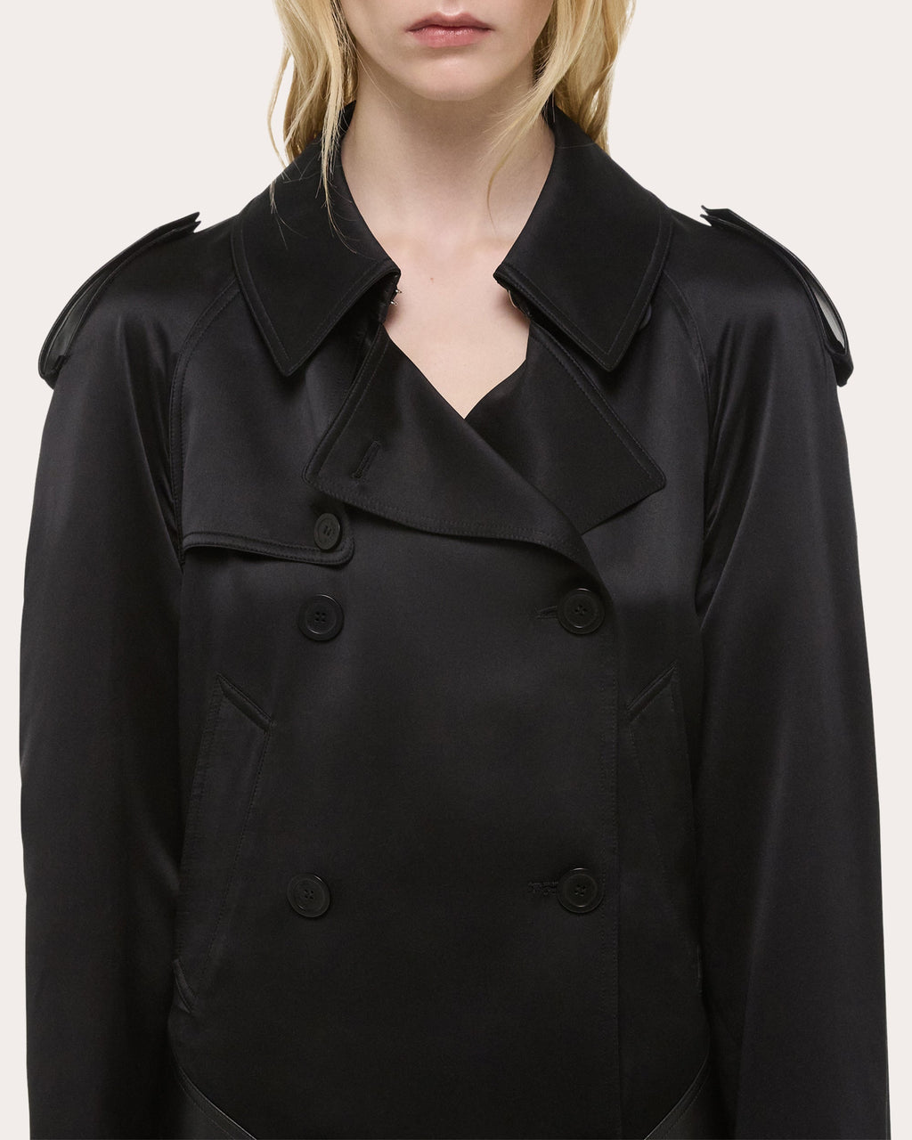 Leather Trimmed Silk Chiffon Trench Coat
