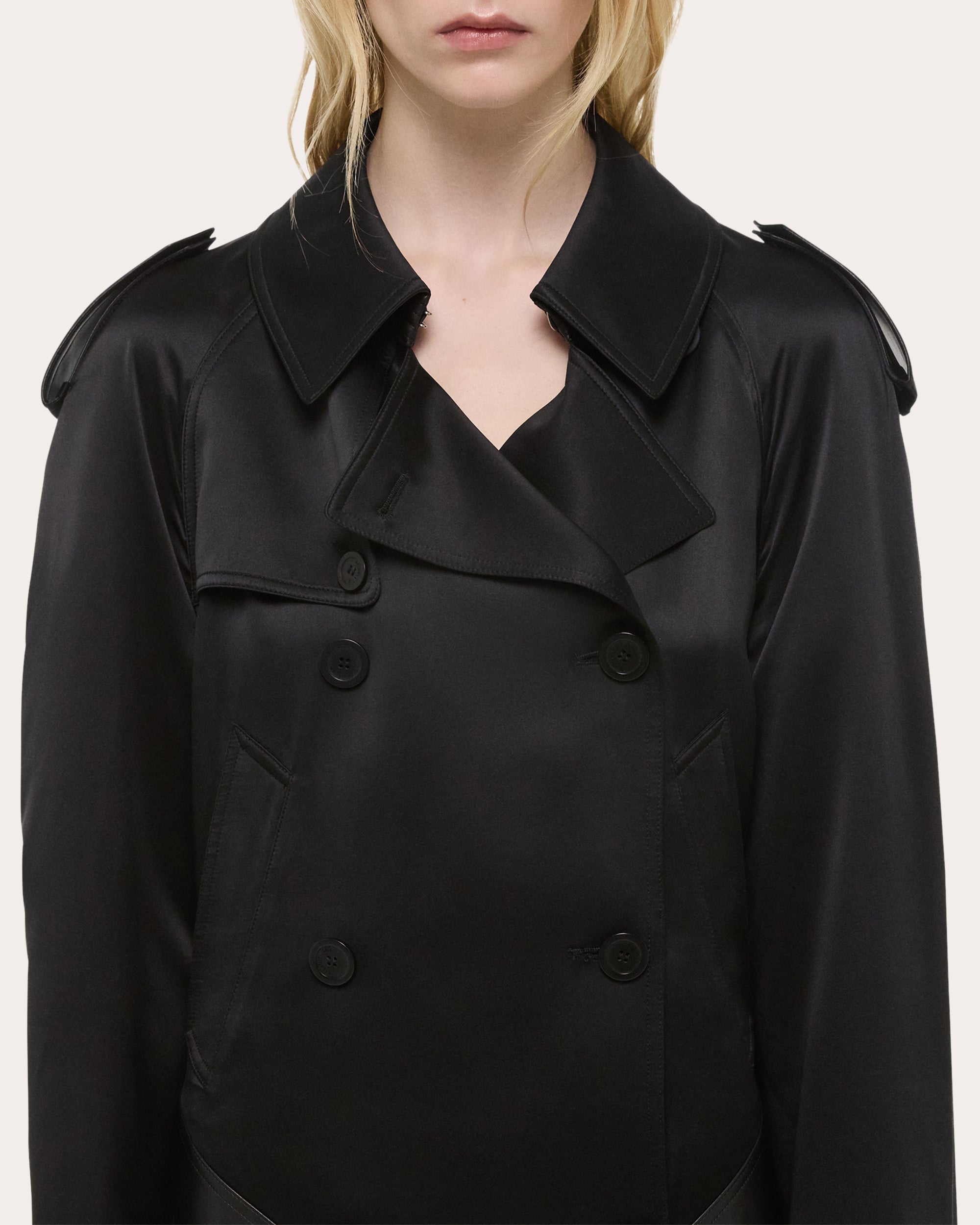 Leather Trimmed Silk Chiffon Trench Coat