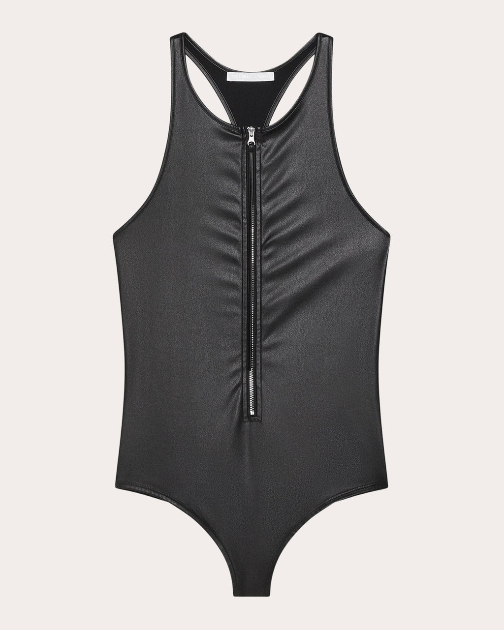 Zip Front Faux Leather Racerback Bodysuit