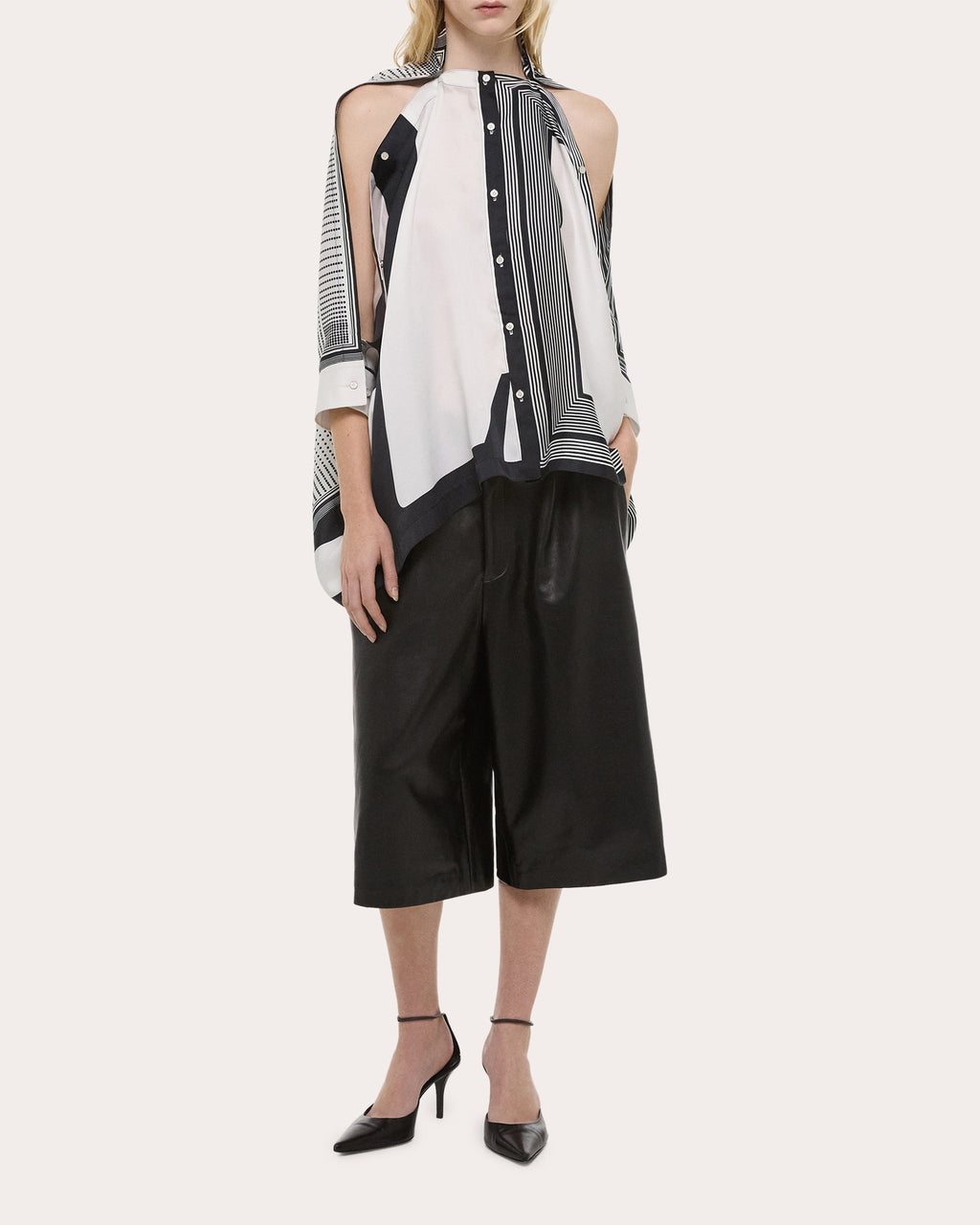 Draped Paneled Printed Satin Top