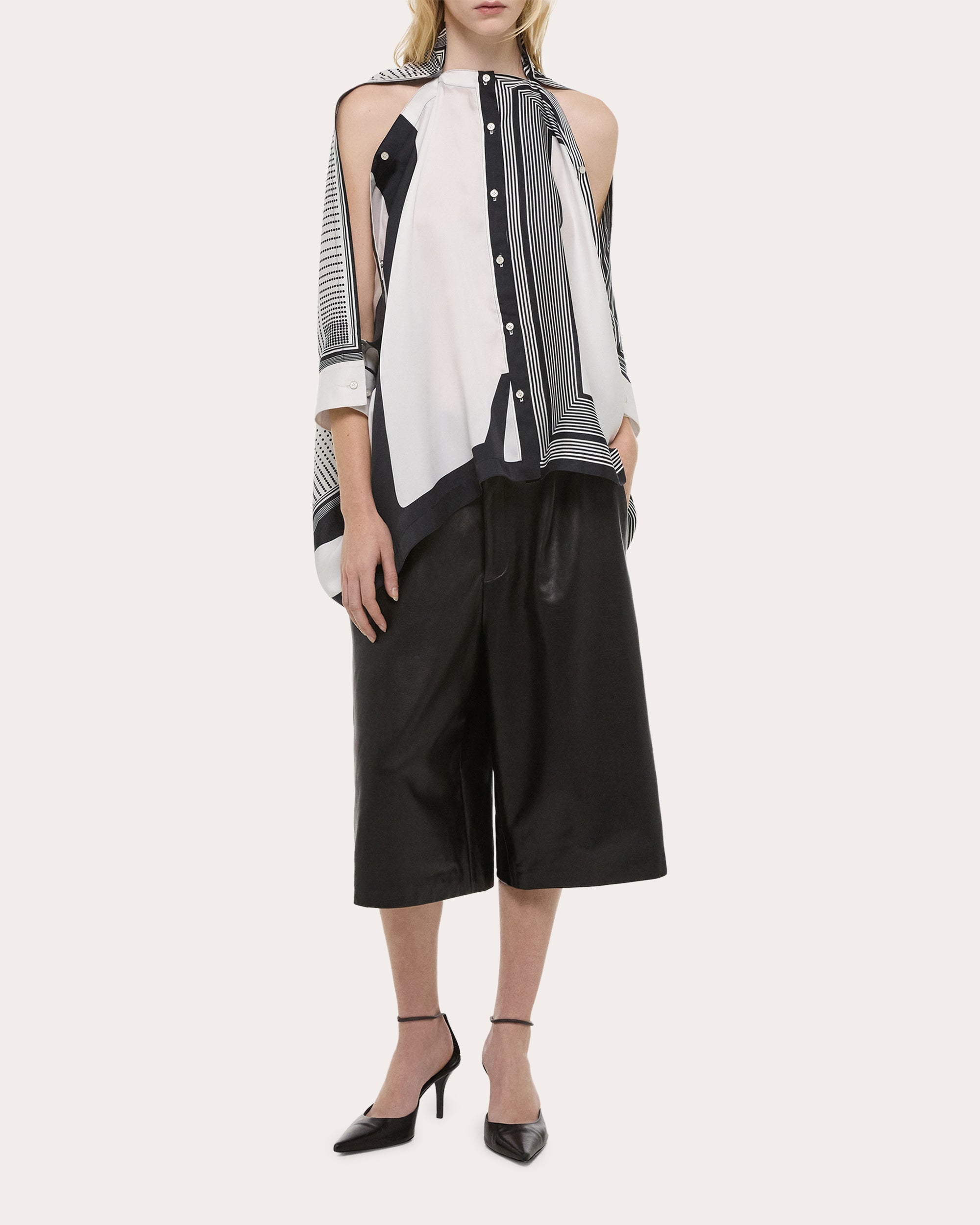 Draped Paneled Printed Satin Top