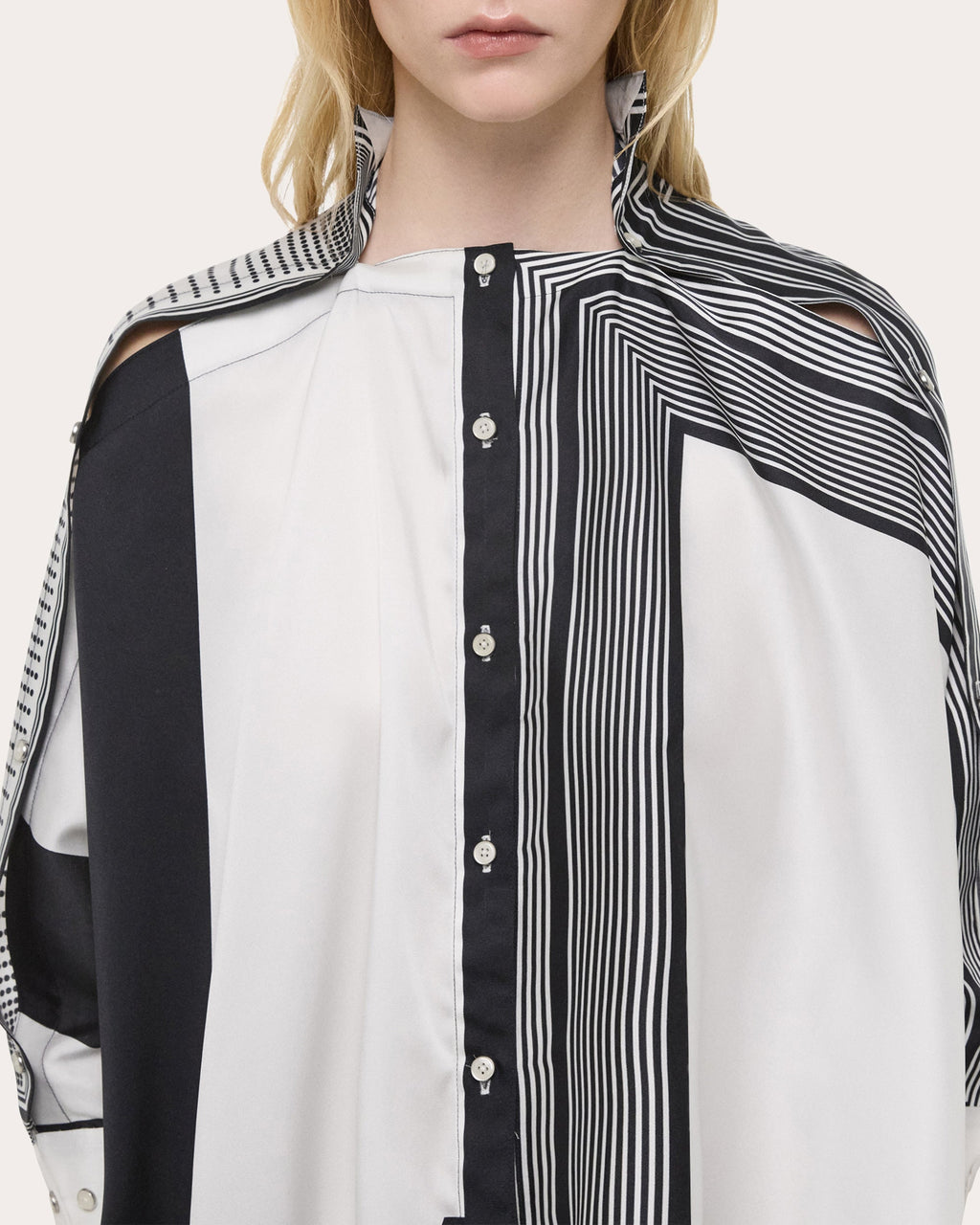 Draped Paneled Printed Satin Top