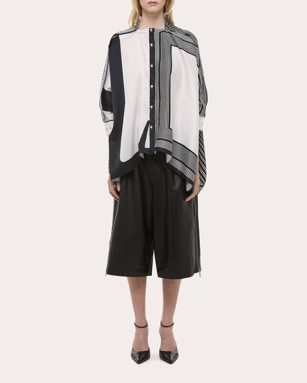 Draped Paneled Printed Satin Top