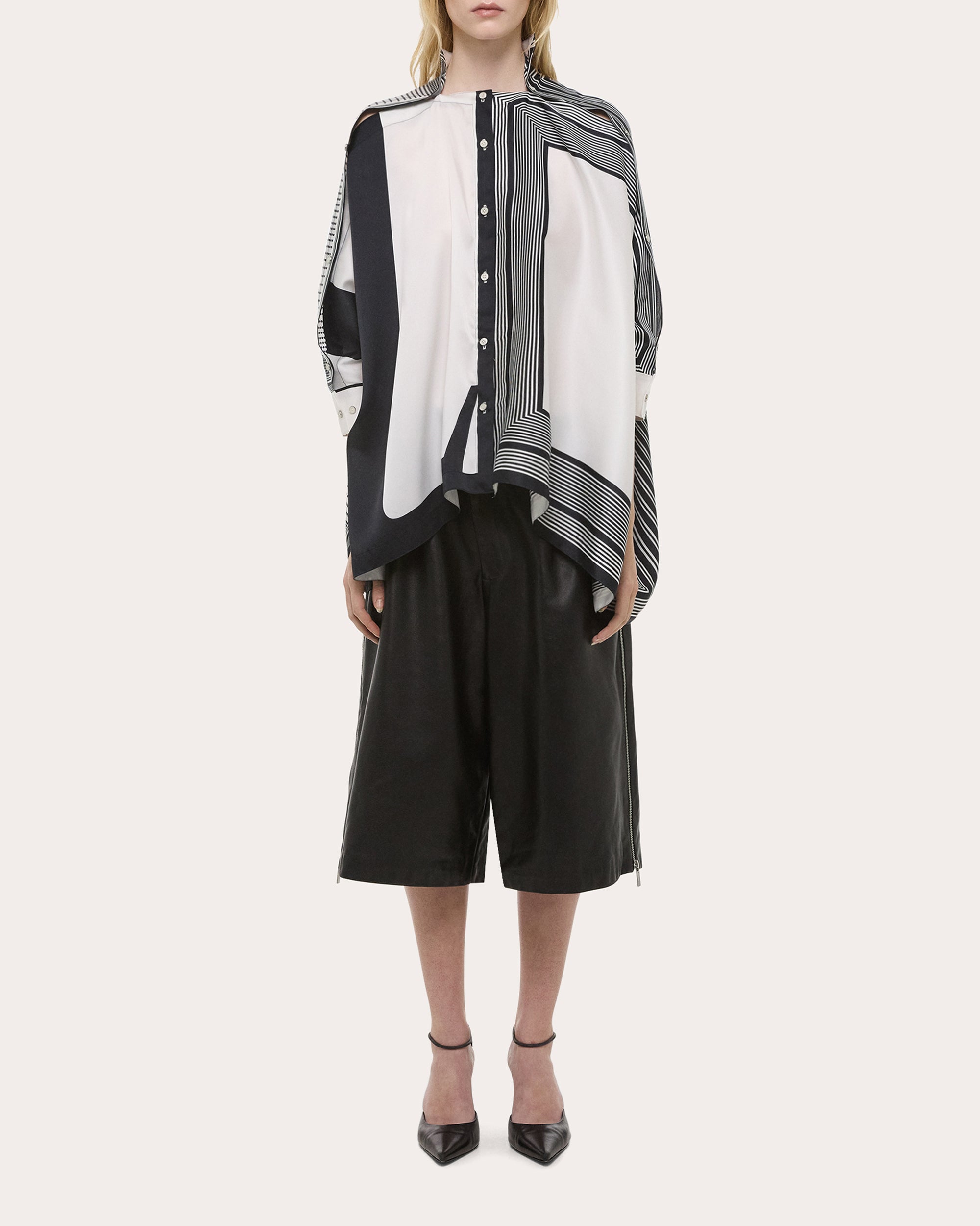 Draped Paneled Printed Satin Top