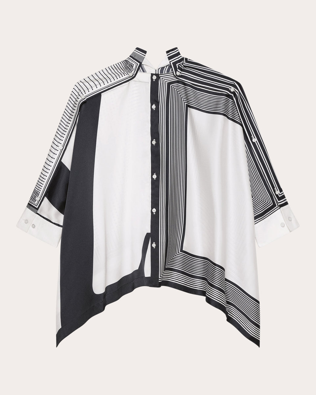 Draped Paneled Printed Satin Top