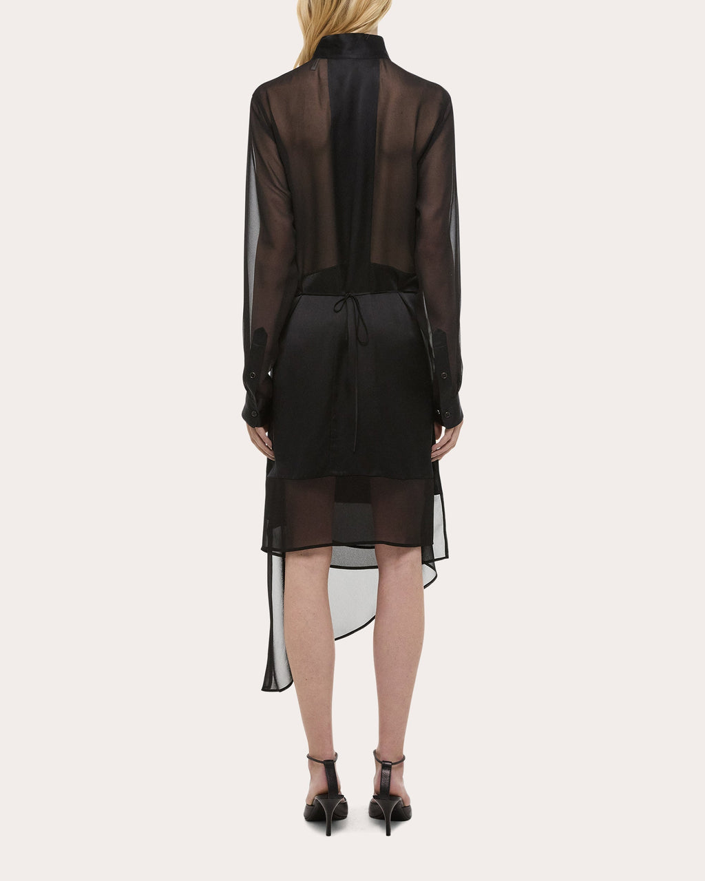 Layered Asymmetric Silk Chiffon and Satin Midi Dress