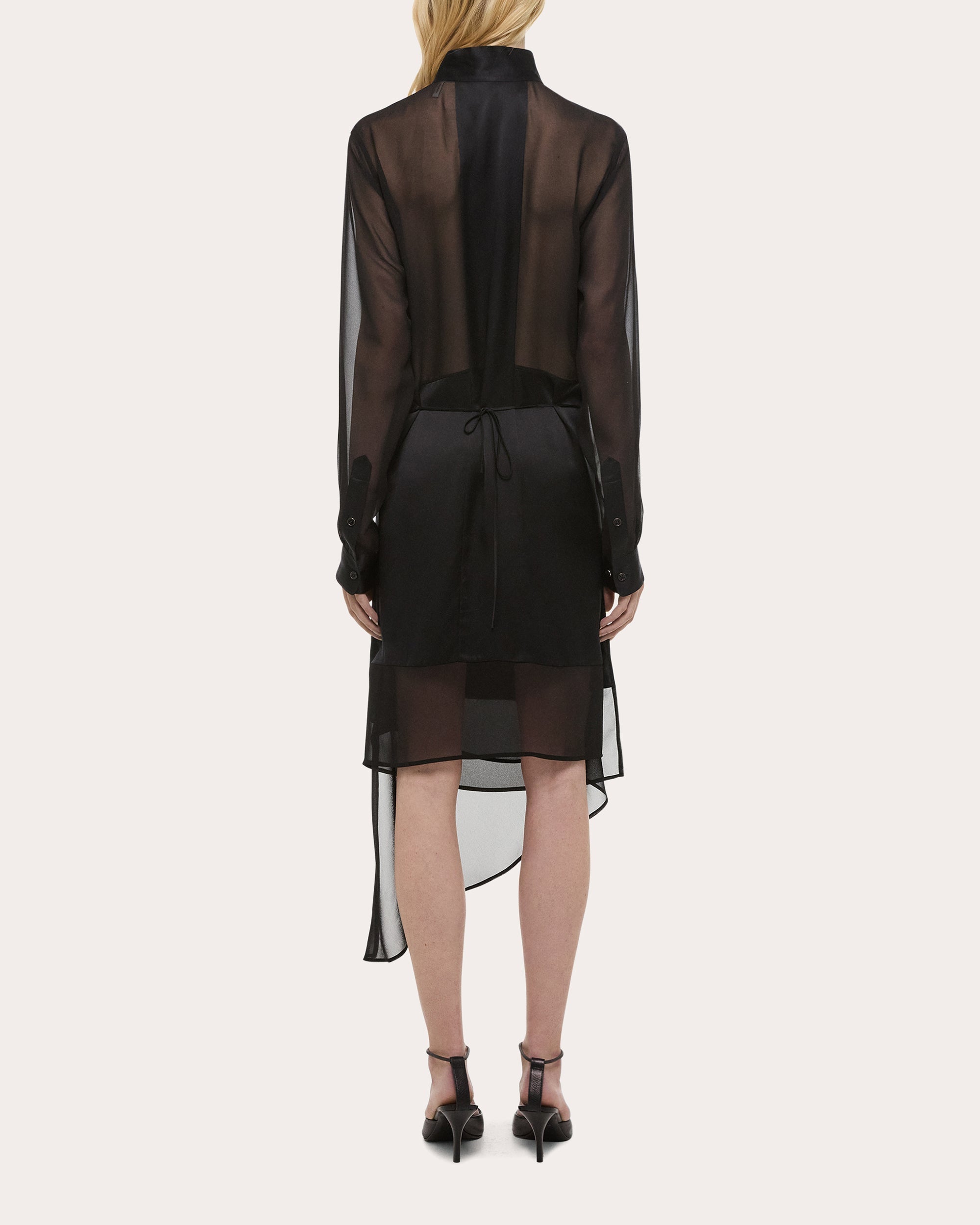 Layered Asymmetric Silk Chiffon and Satin Midi Dress