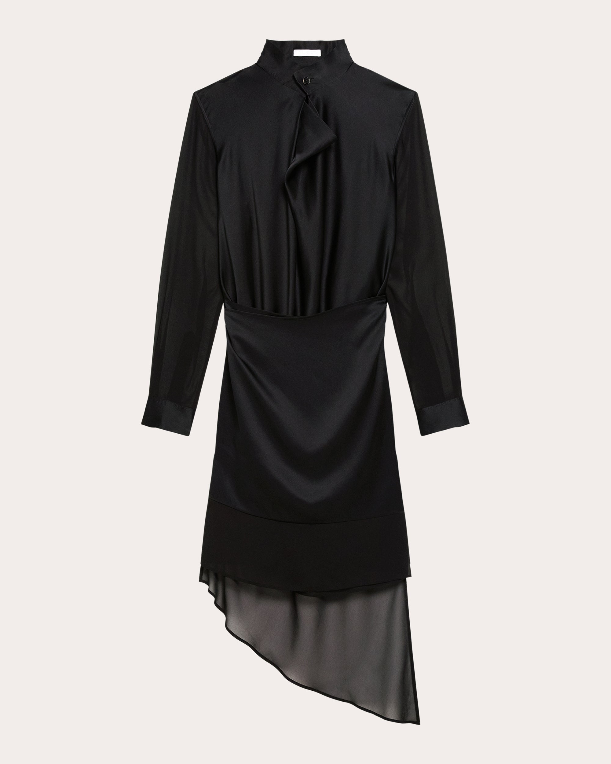 Layered Asymmetric Silk Chiffon and Satin Midi Dress