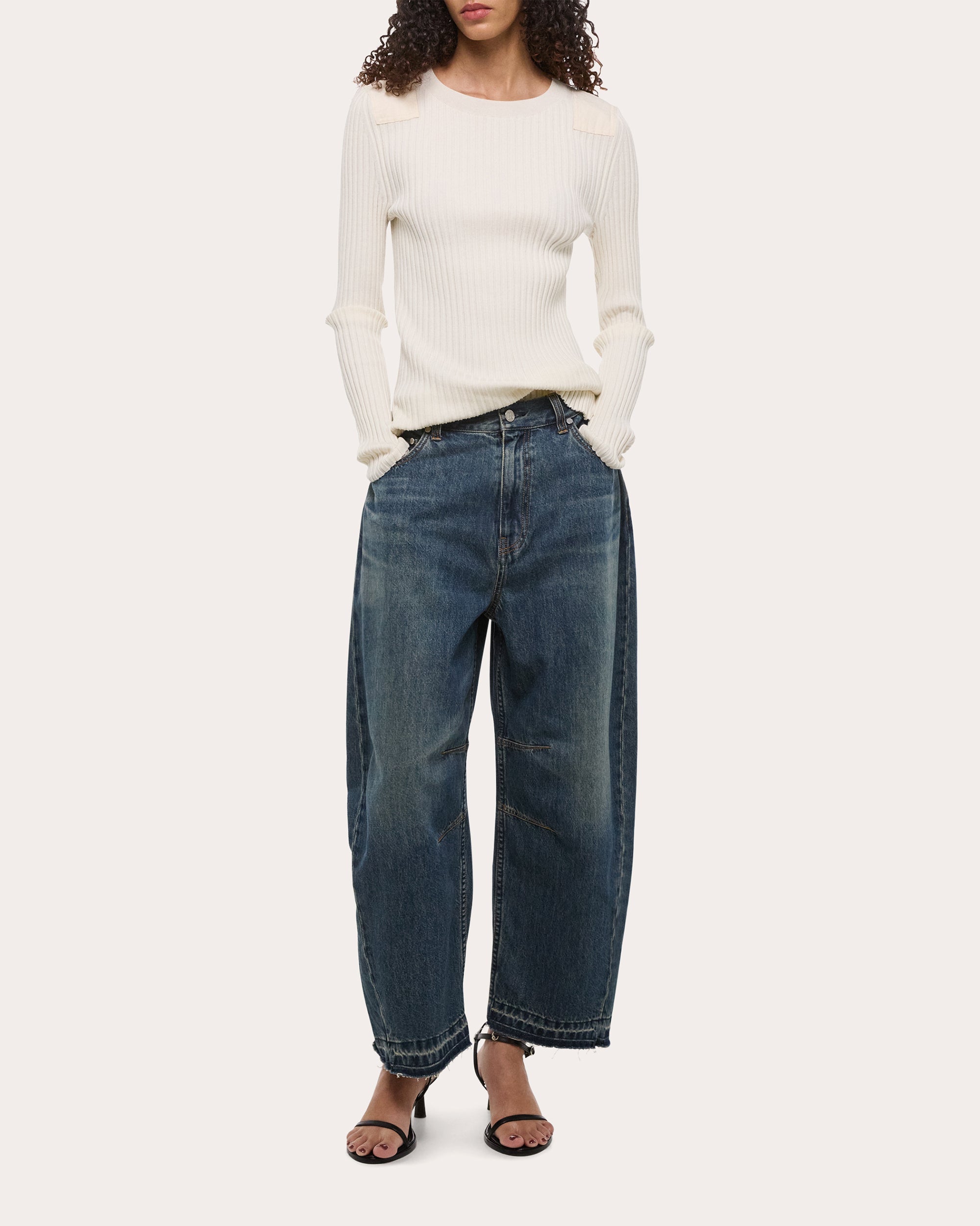 Cropped Mid-Rise Barrel Leg Jeans
