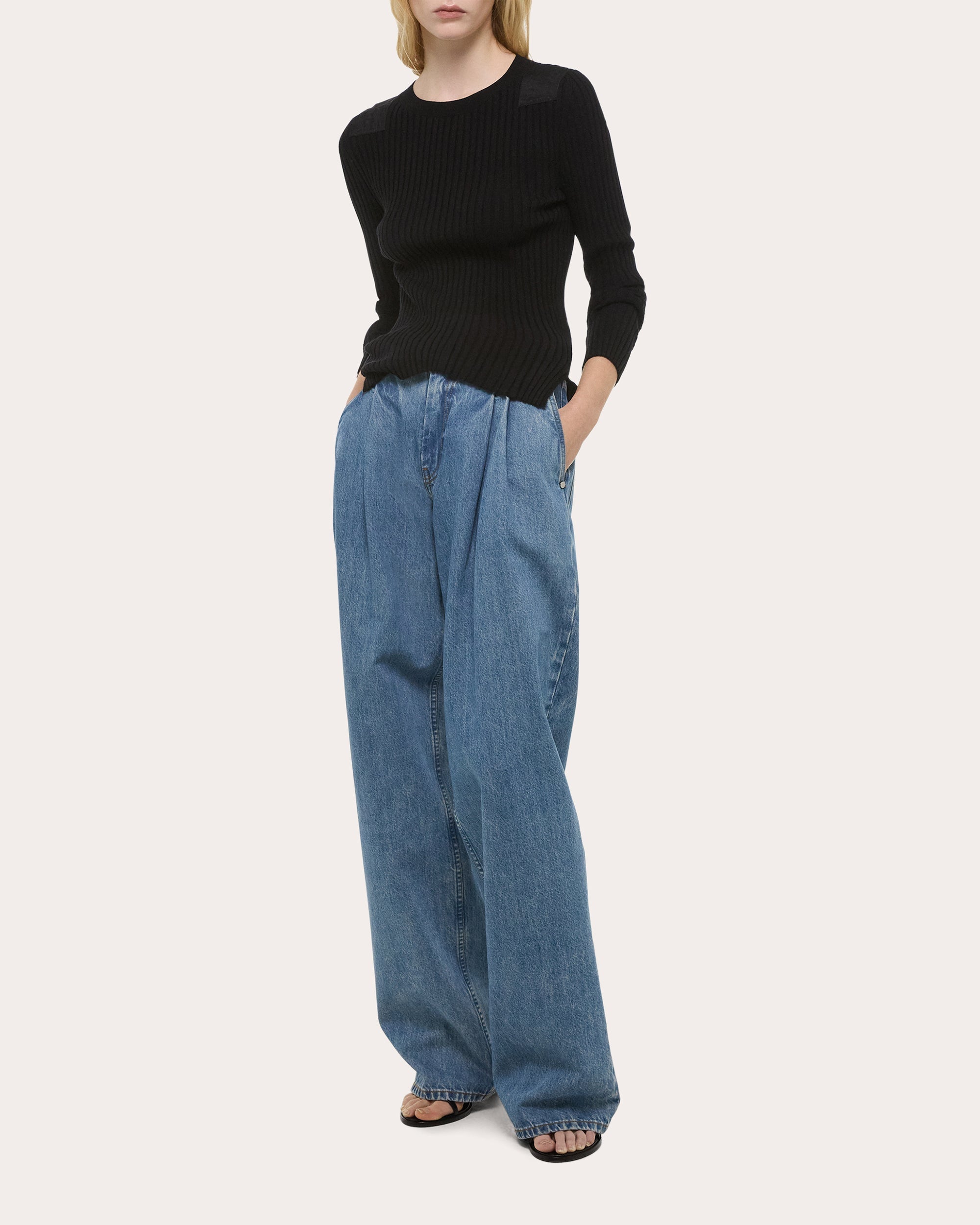 Pleated Wide-Leg Jeans