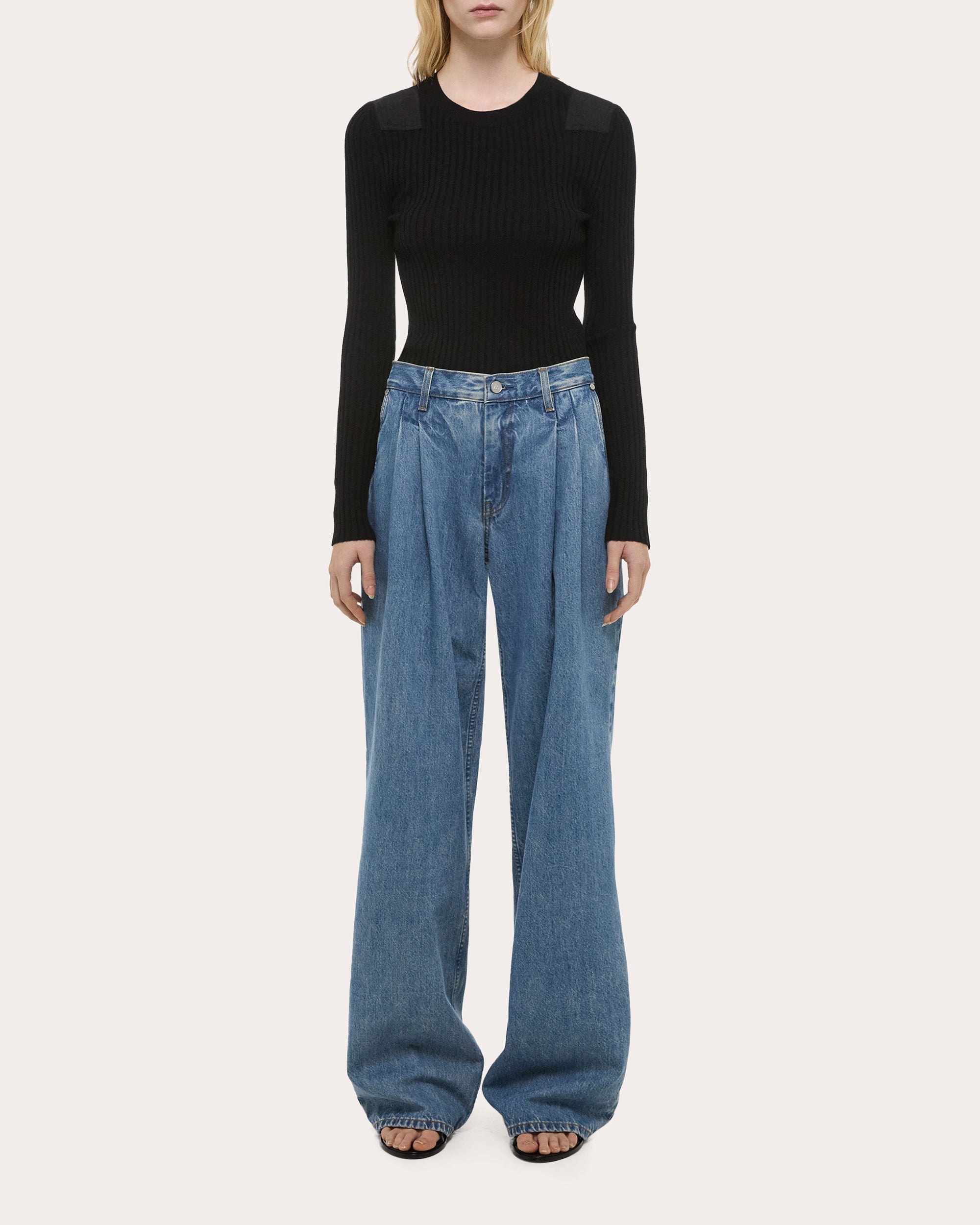 Pleated Wide-Leg Jeans