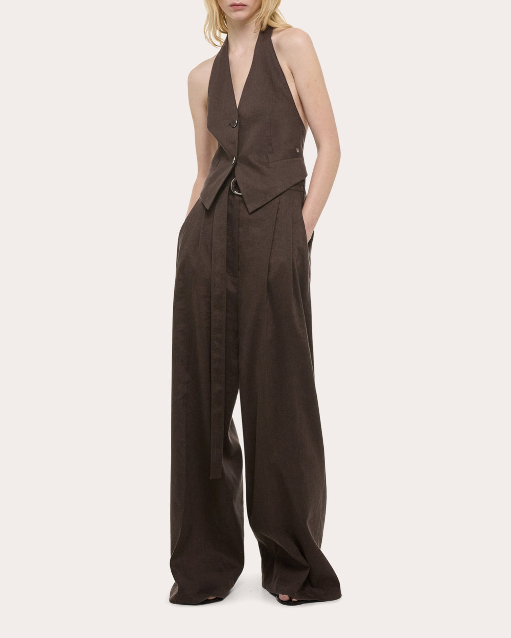 Linen Blend Halterneck Vest Top