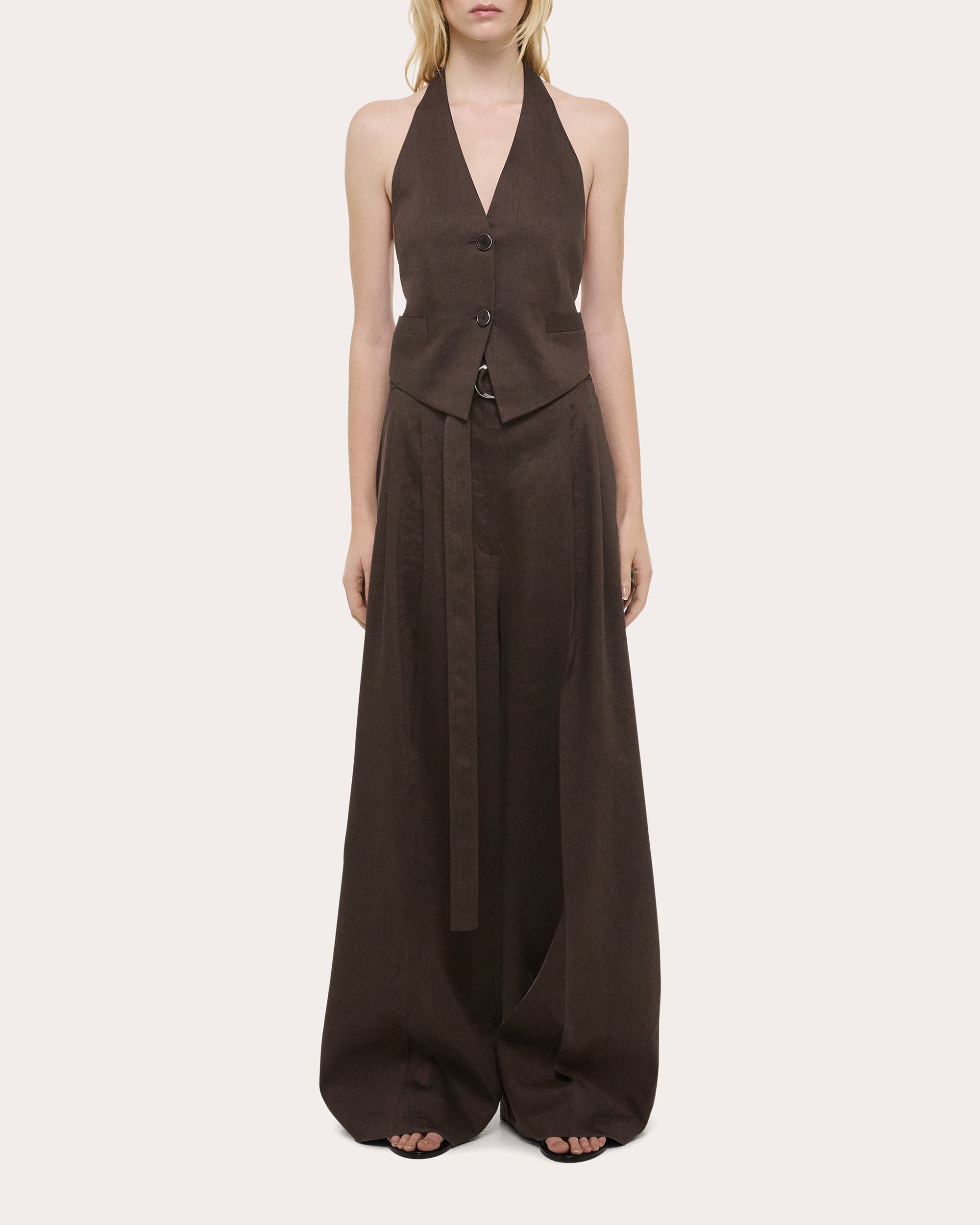 Linen Blend Halterneck Vest Top