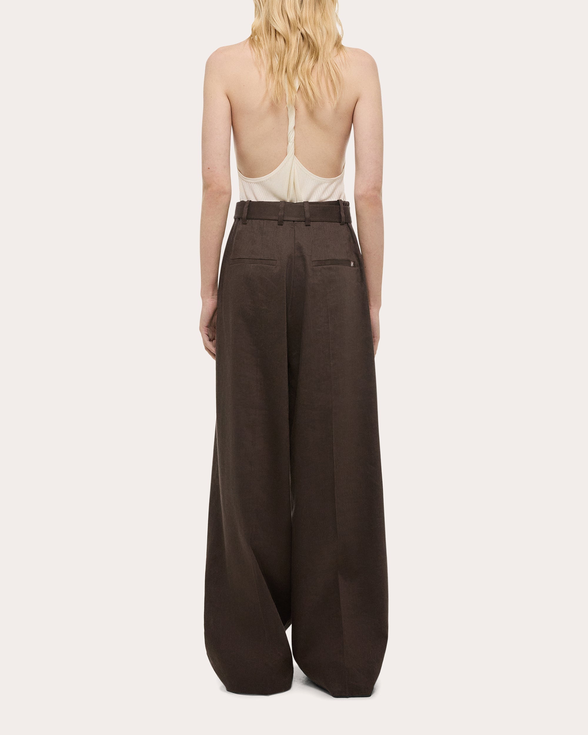 Pleated Linen Blend Wide-Leg Pants