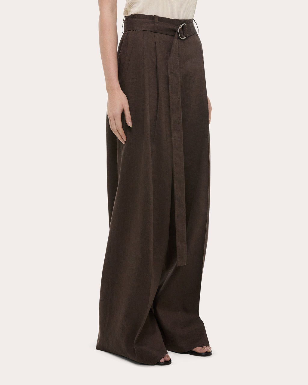Pleated Linen Blend Wide-Leg Pants