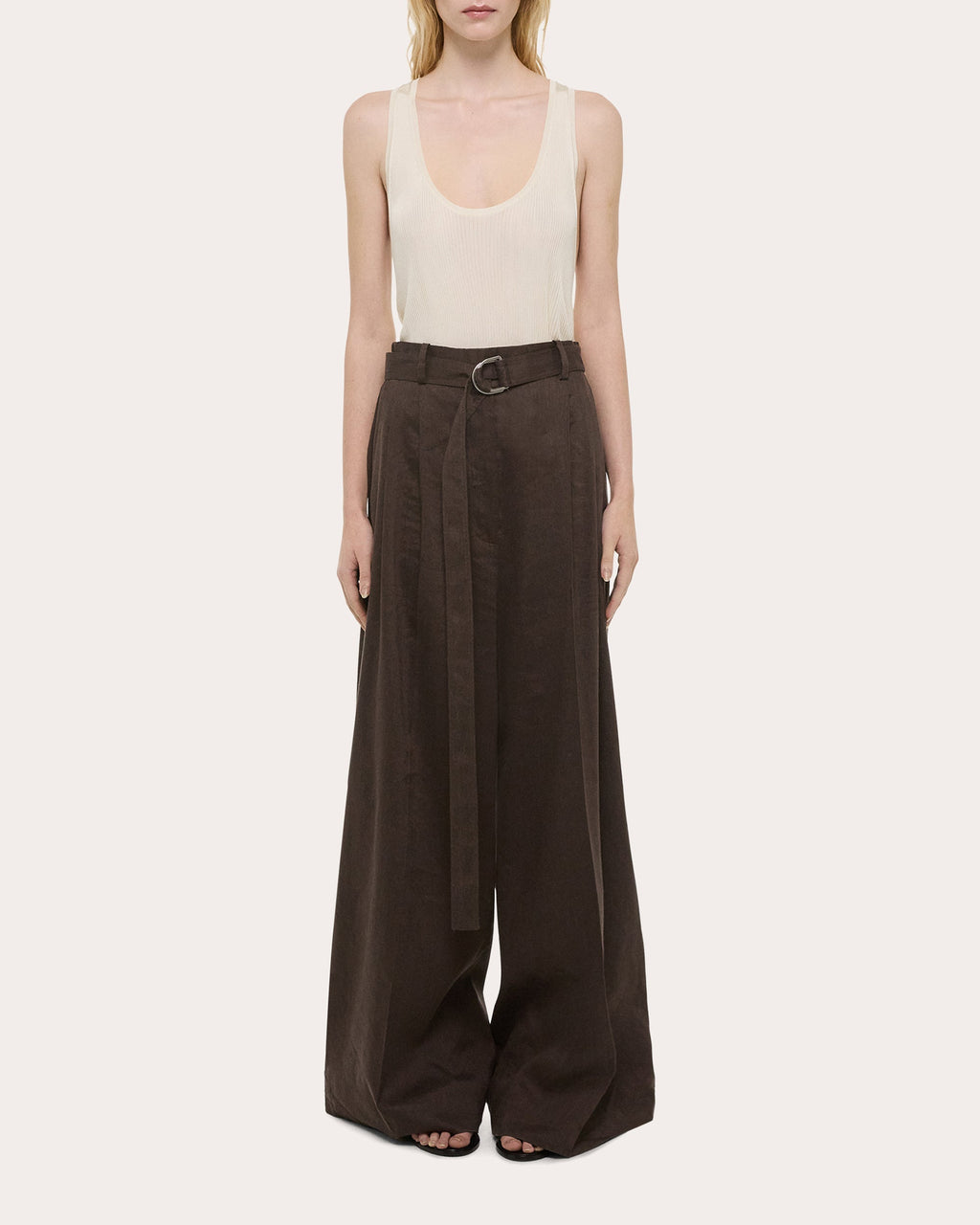 Pleated Linen Blend Wide-Leg Pants