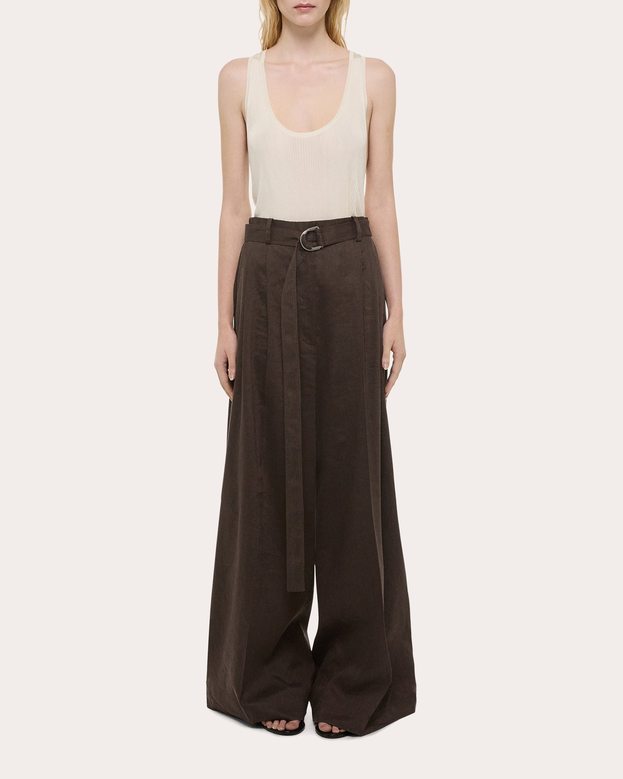Pleated Linen Blend Wide-Leg Pants