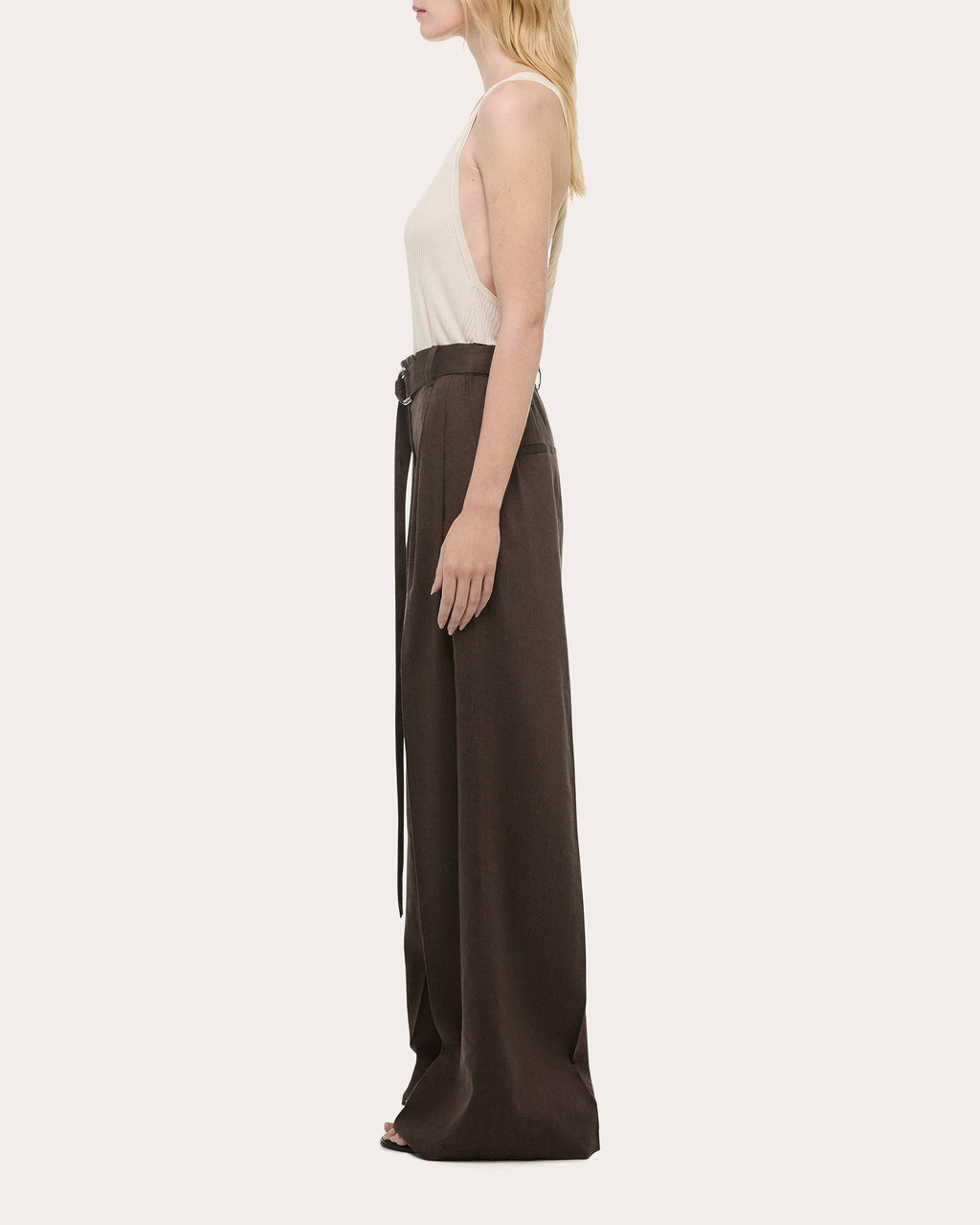 Pleated Linen Blend Wide-Leg Pants