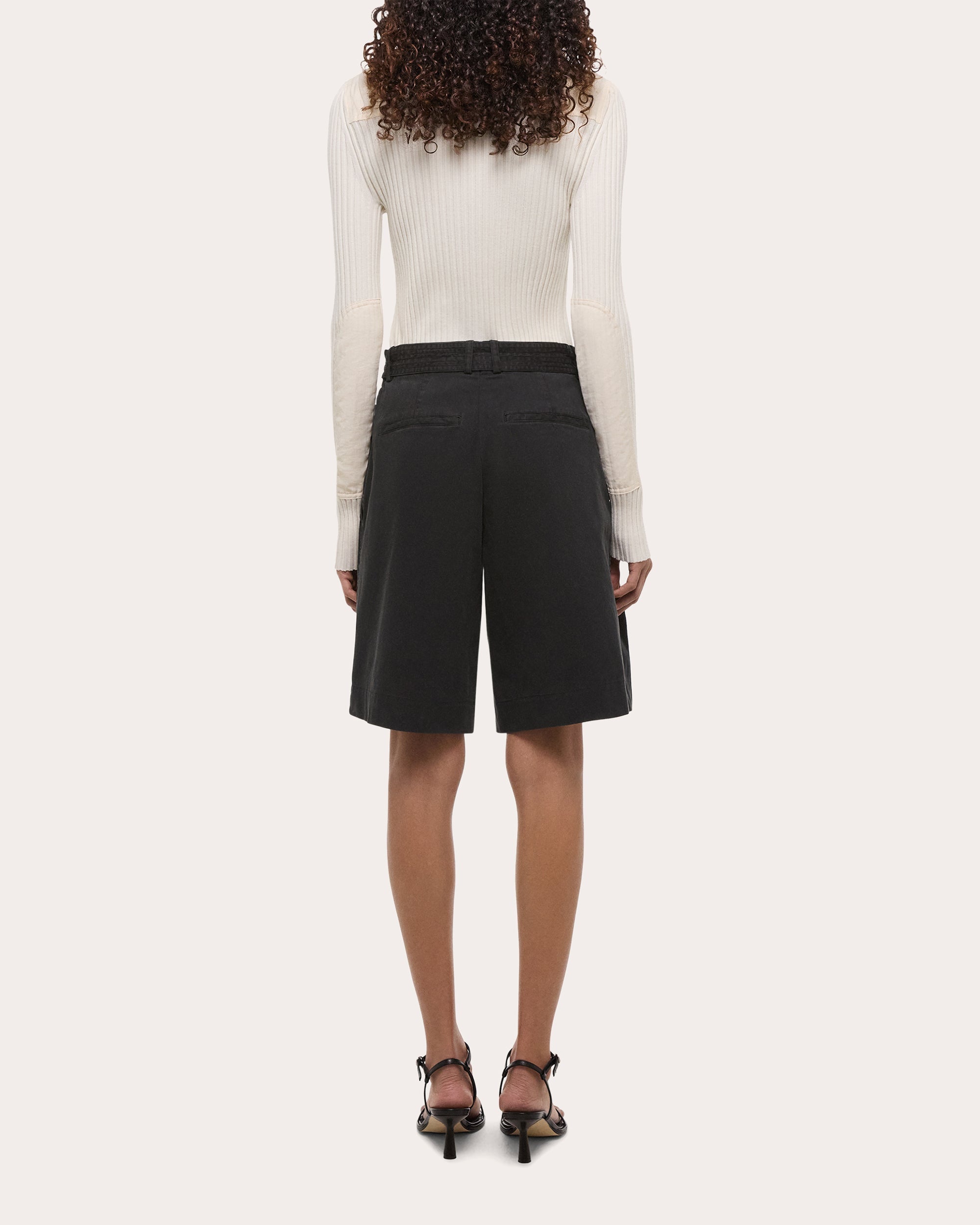Belted Pleated Cotton Twill Shorts
