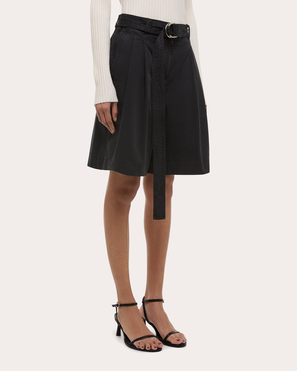 Belted Pleated Cotton Twill Shorts