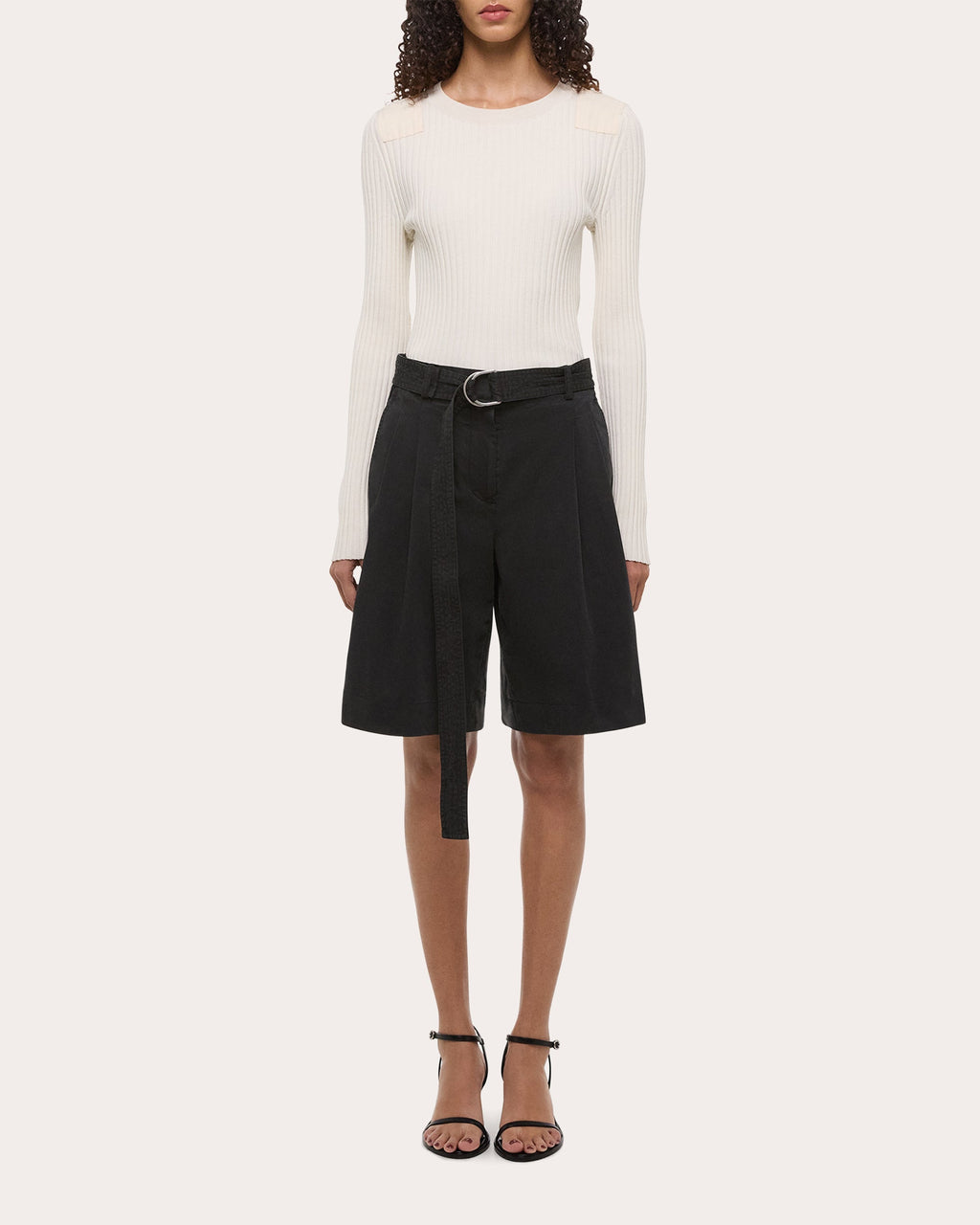 Belted Pleated Cotton Twill Shorts