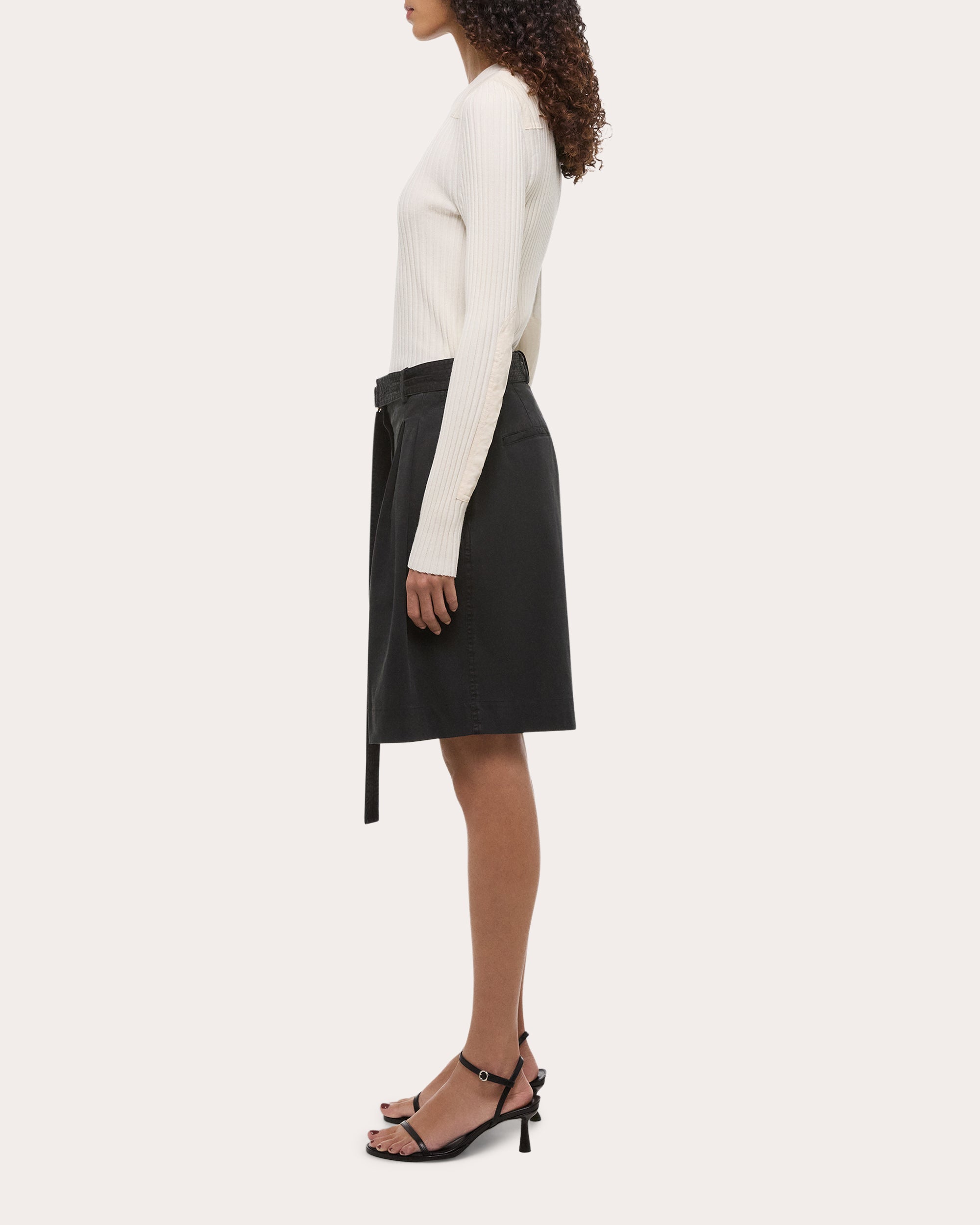 Belted Pleated Cotton Twill Shorts