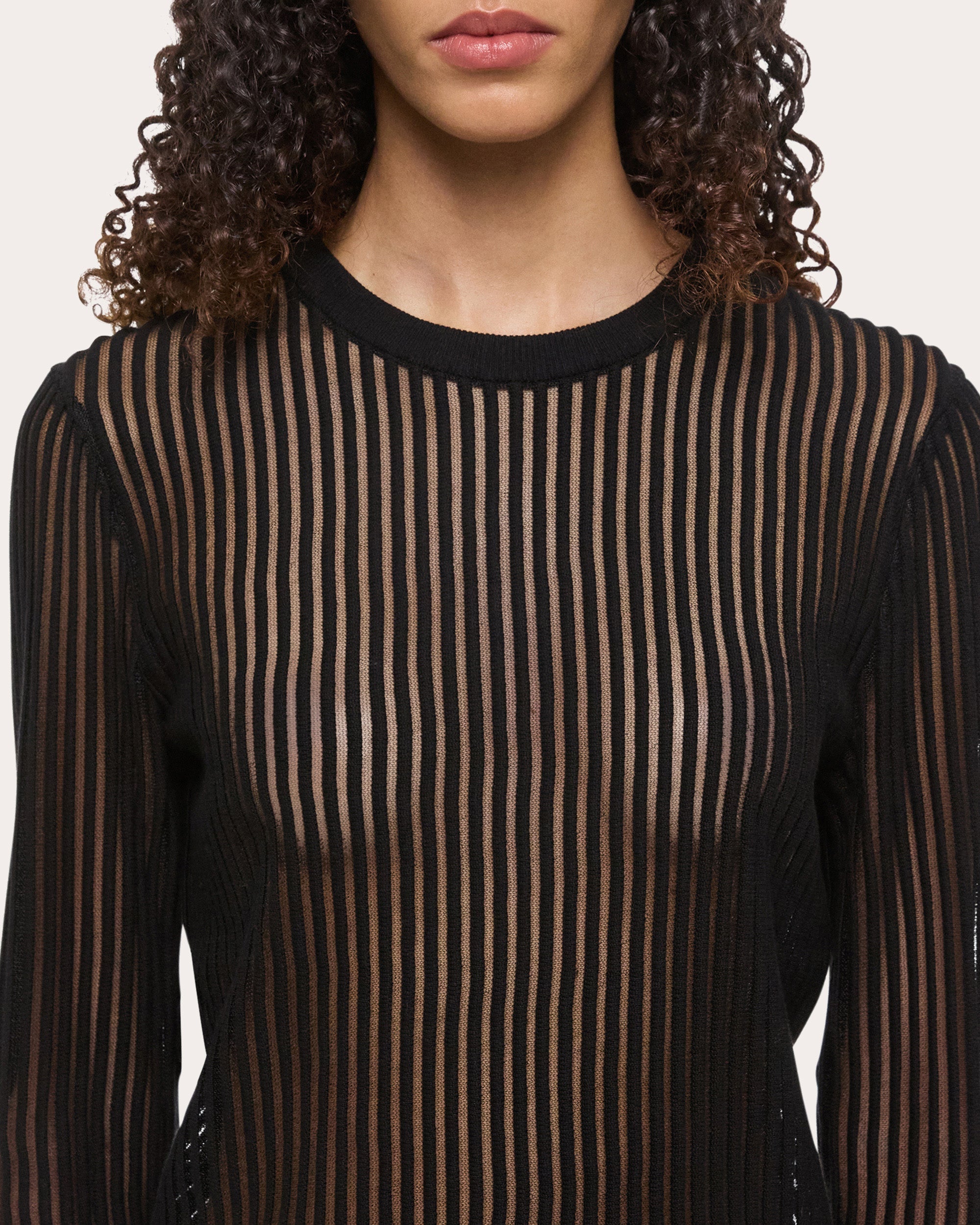 Sheer Rib Knit Cotton Sweater