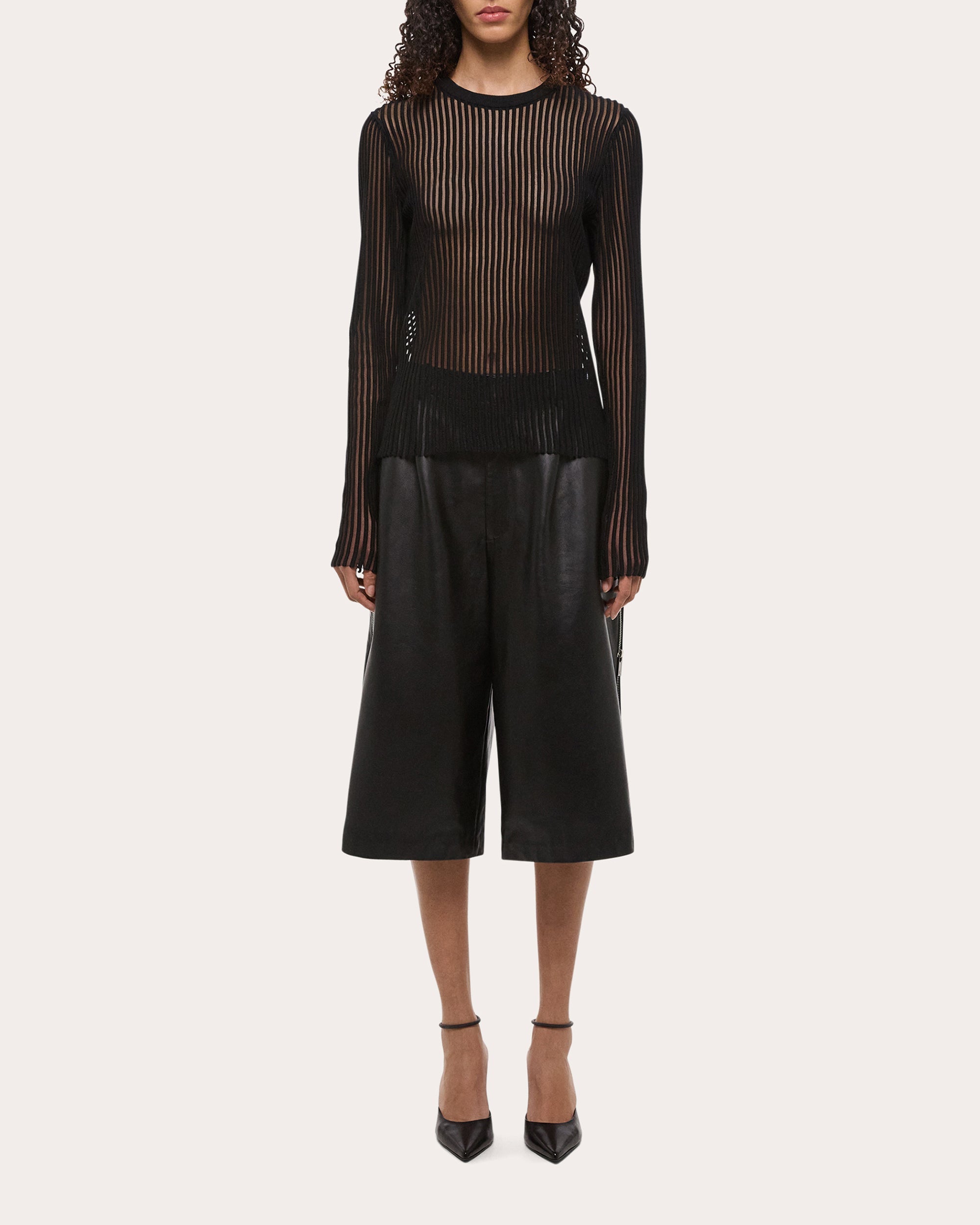 Sheer Rib Knit Cotton Sweater