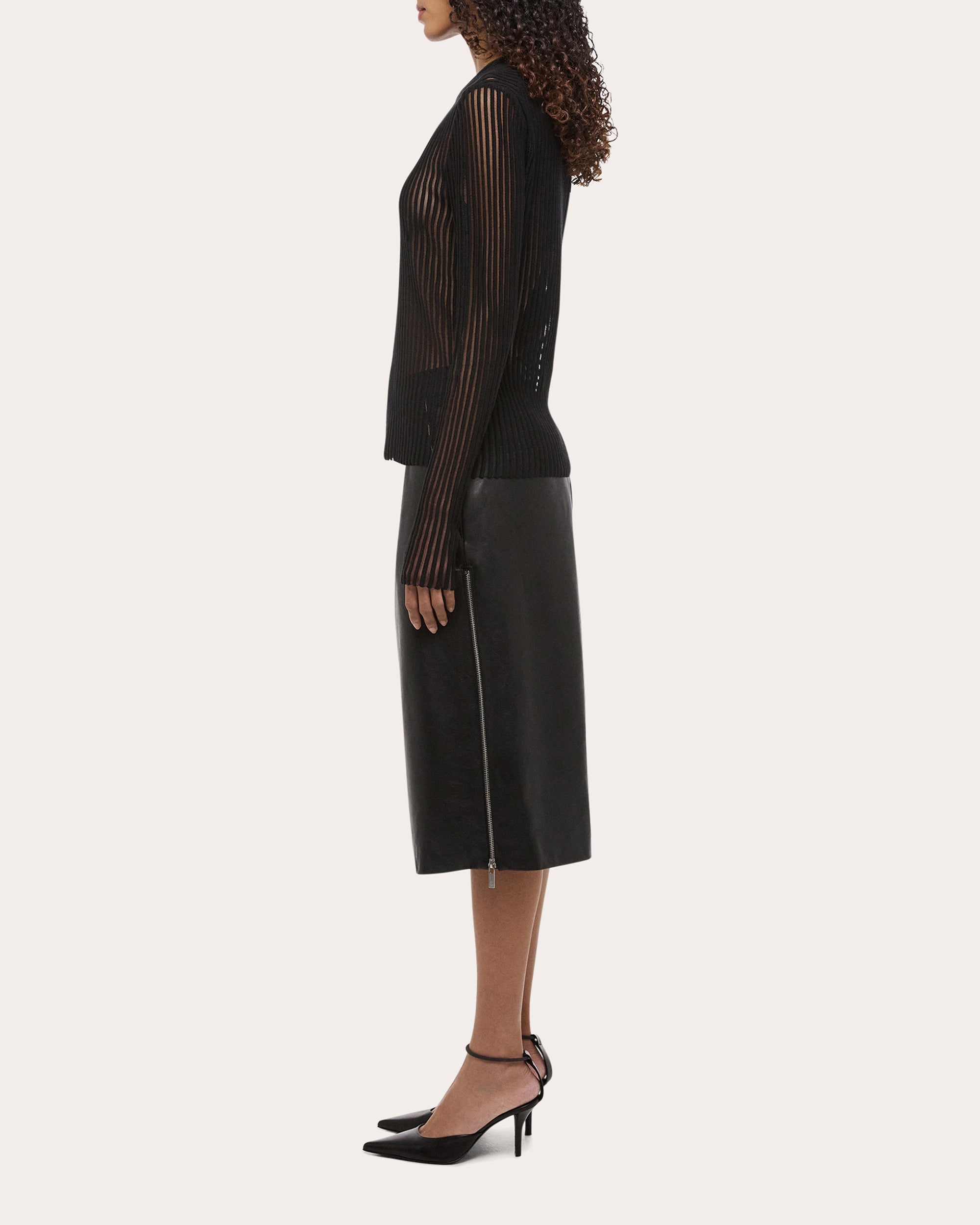 Sheer Rib Knit Cotton Sweater