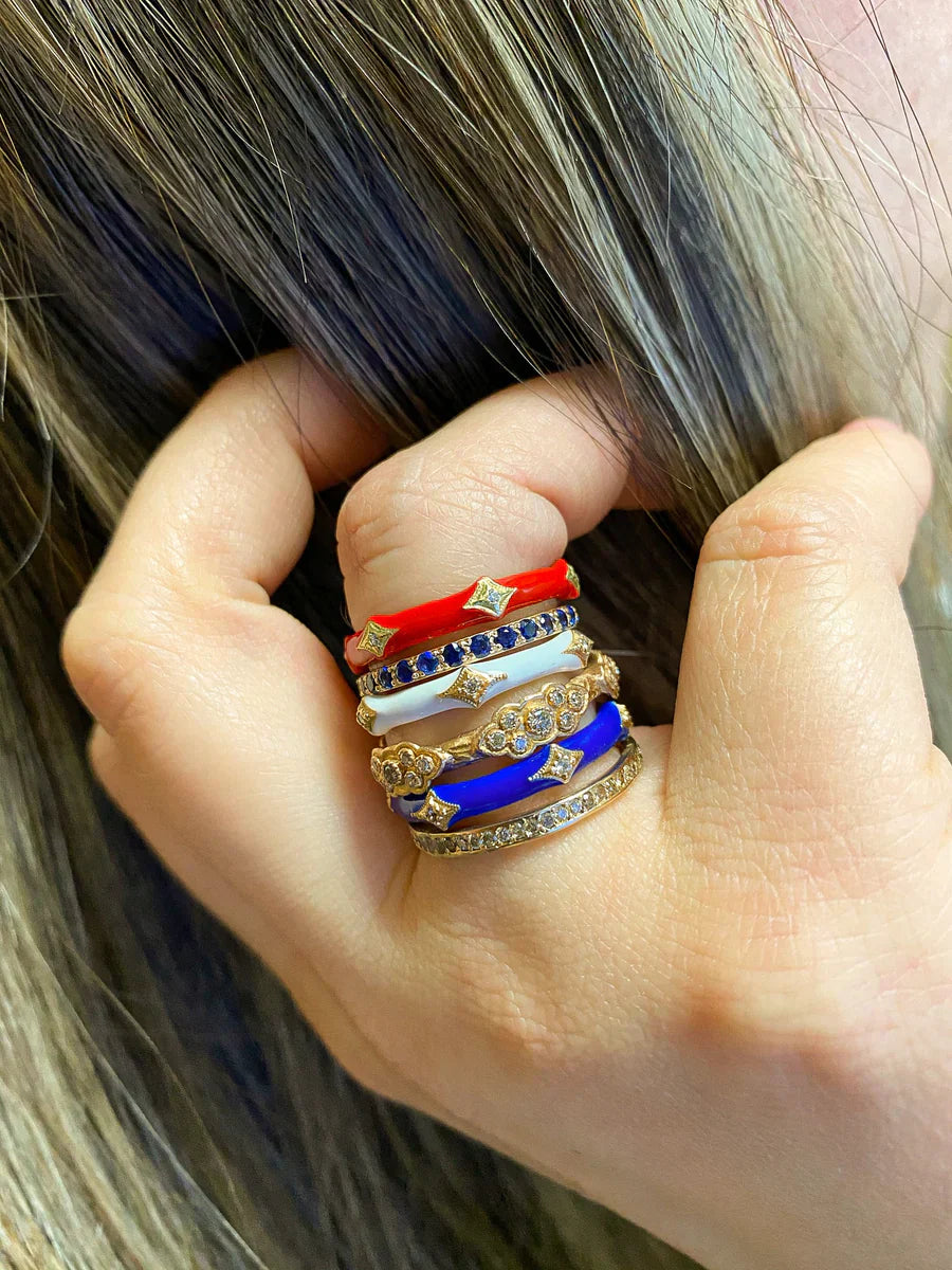 Sterling Silver 18K Gold Enamel and Diamond Stackable Ring