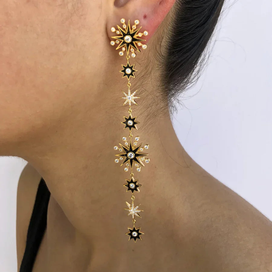 18K Gold Enamel and Diamond Pyxis Star Earrings